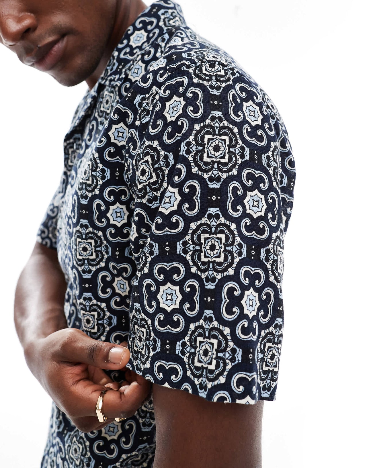 ONLY & SONS revere collar shirt with tile paisley print in navy