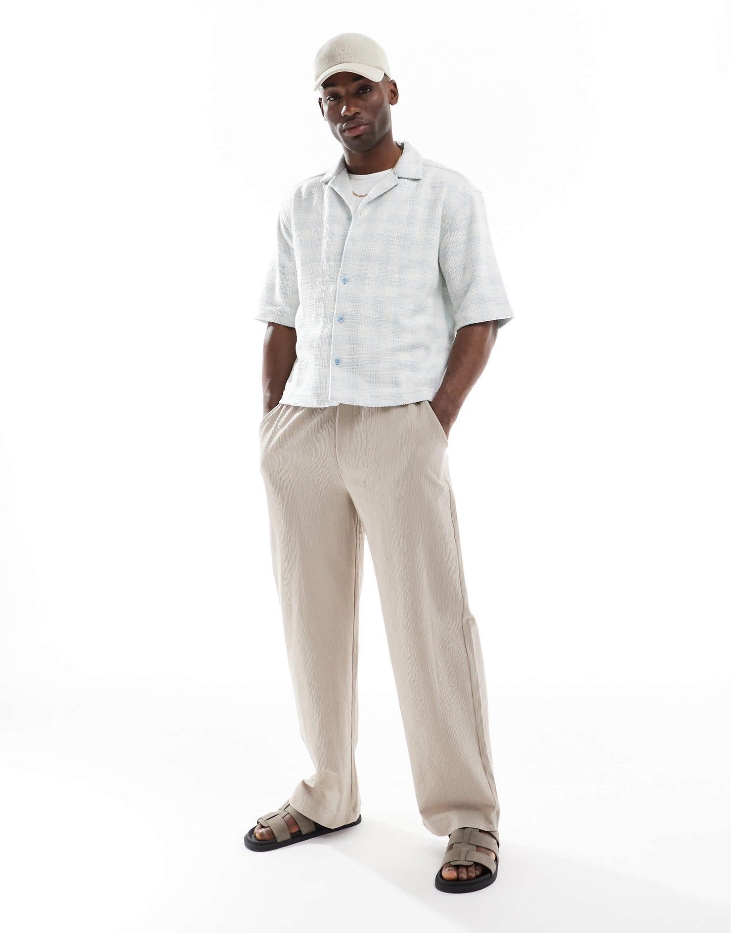 ONLY & SONS relaxed fit textured shirt in light blue check