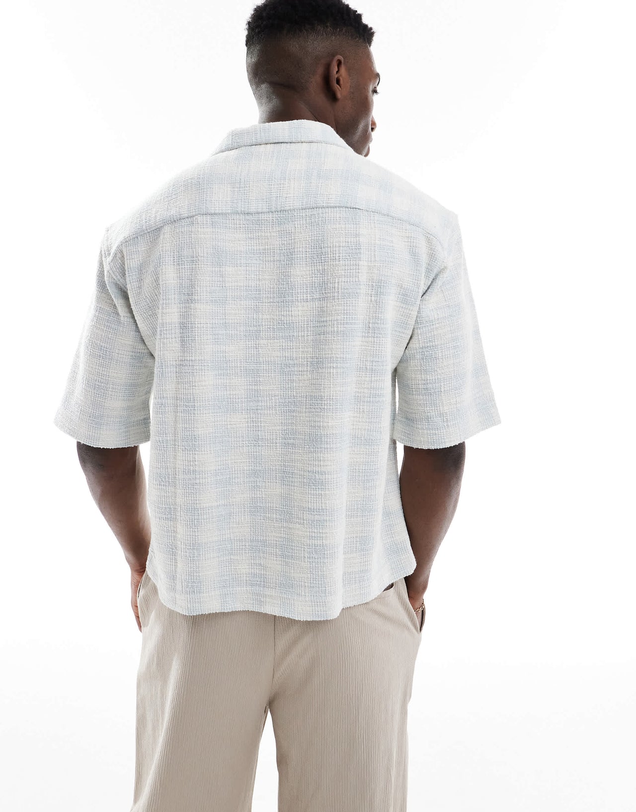 ONLY & SONS relaxed fit textured shirt in light blue check