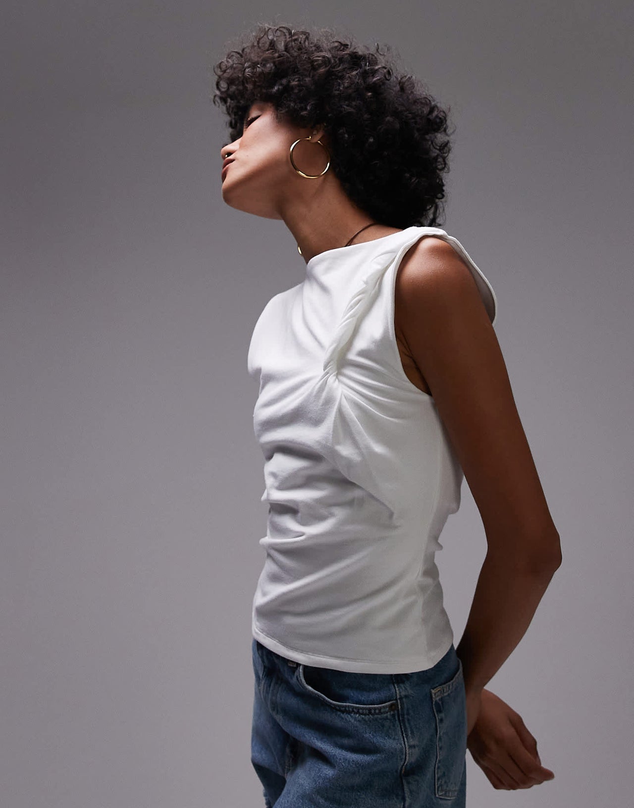 Topshop knot shoulder tank in ivory