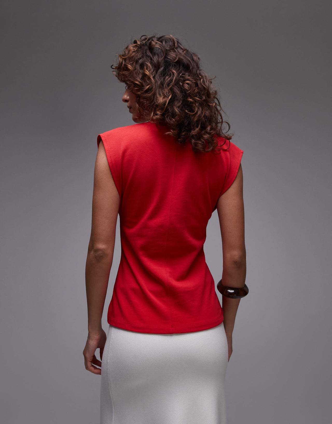 Topshop v-neck sleeveless structured top in red