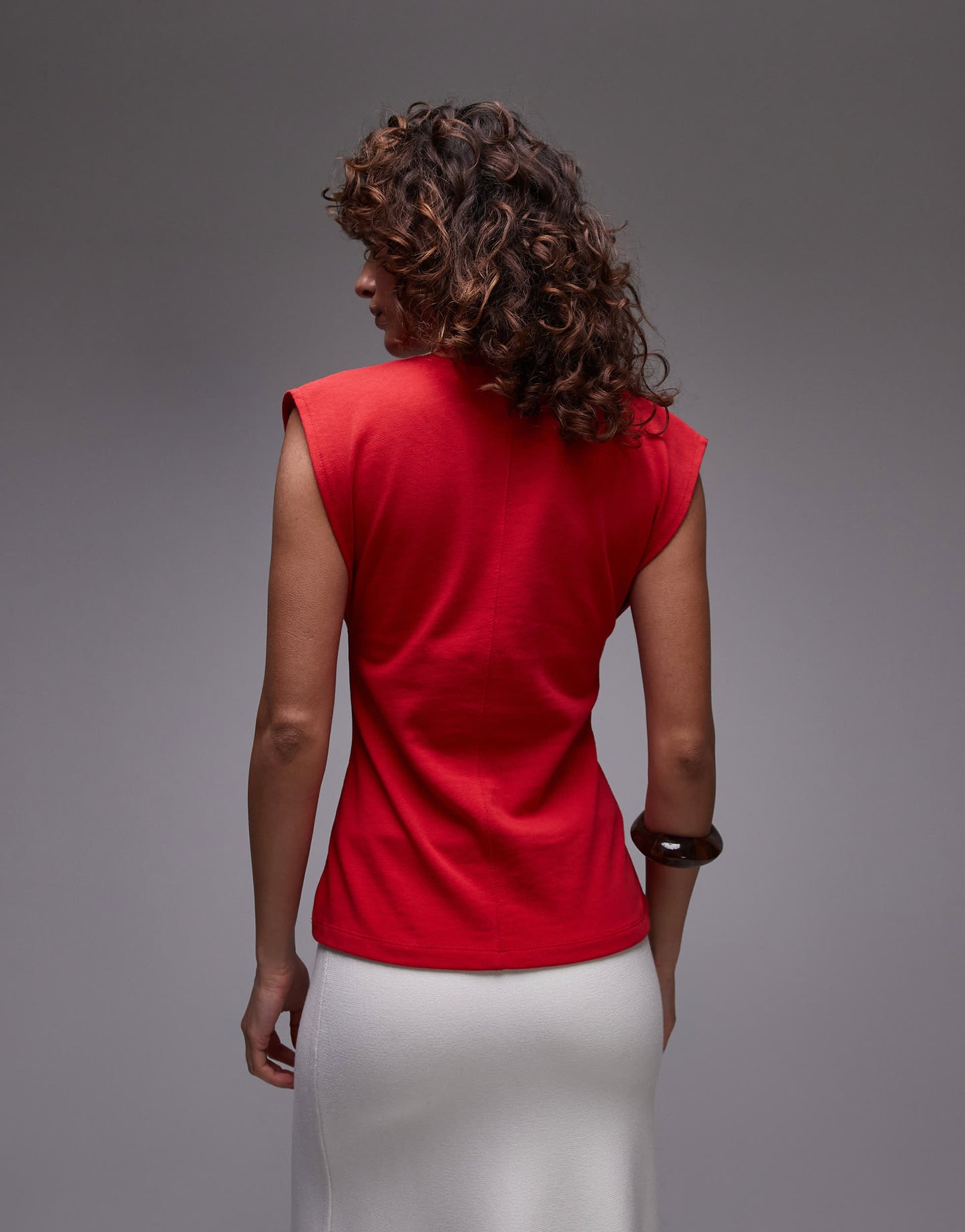 Topshop v-neck sleeveless structured top in red