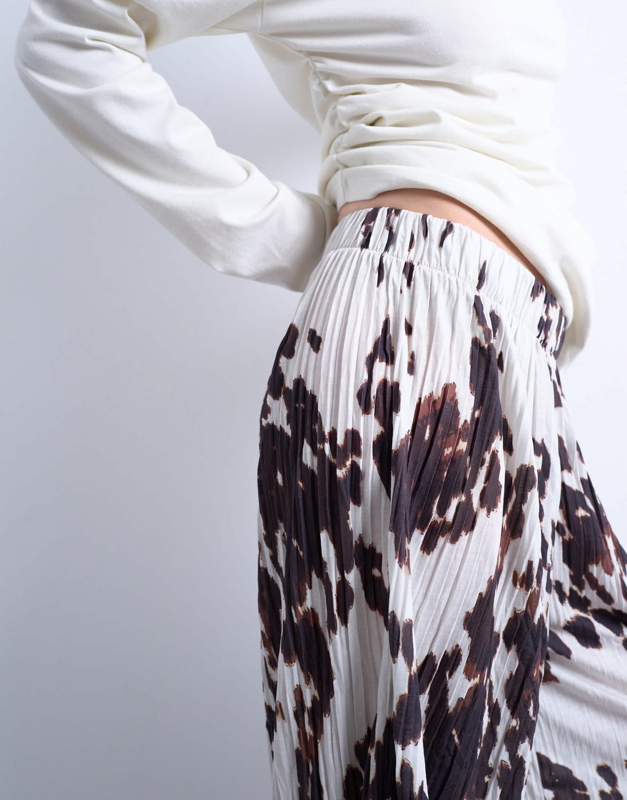Topshop crinkle wide leg trousers in cow print