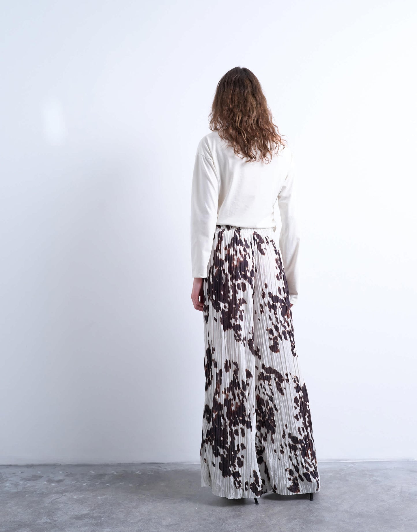 Topshop crinkle wide leg trousers in cow print