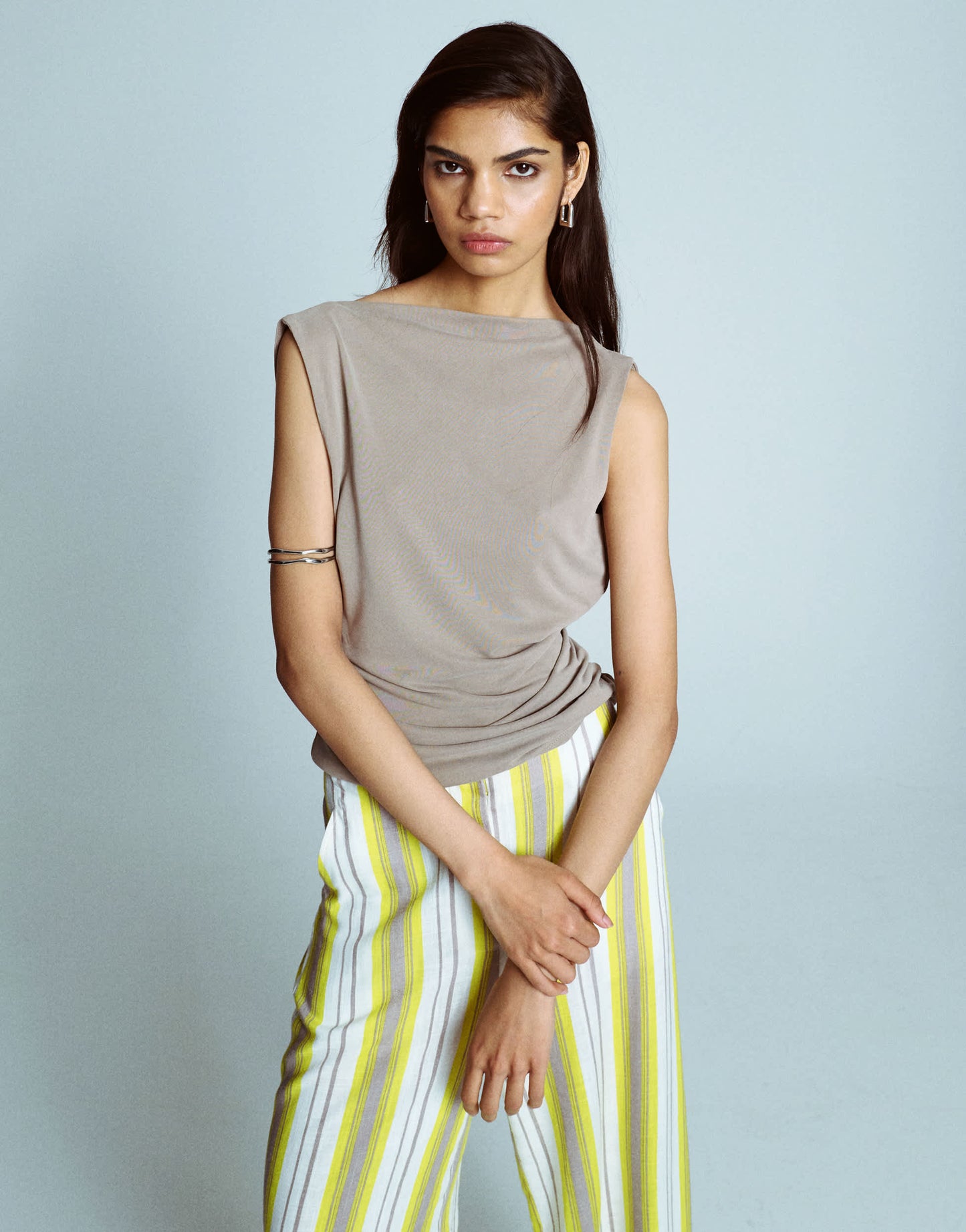 Topshop cupro cowl back tank top in taupe