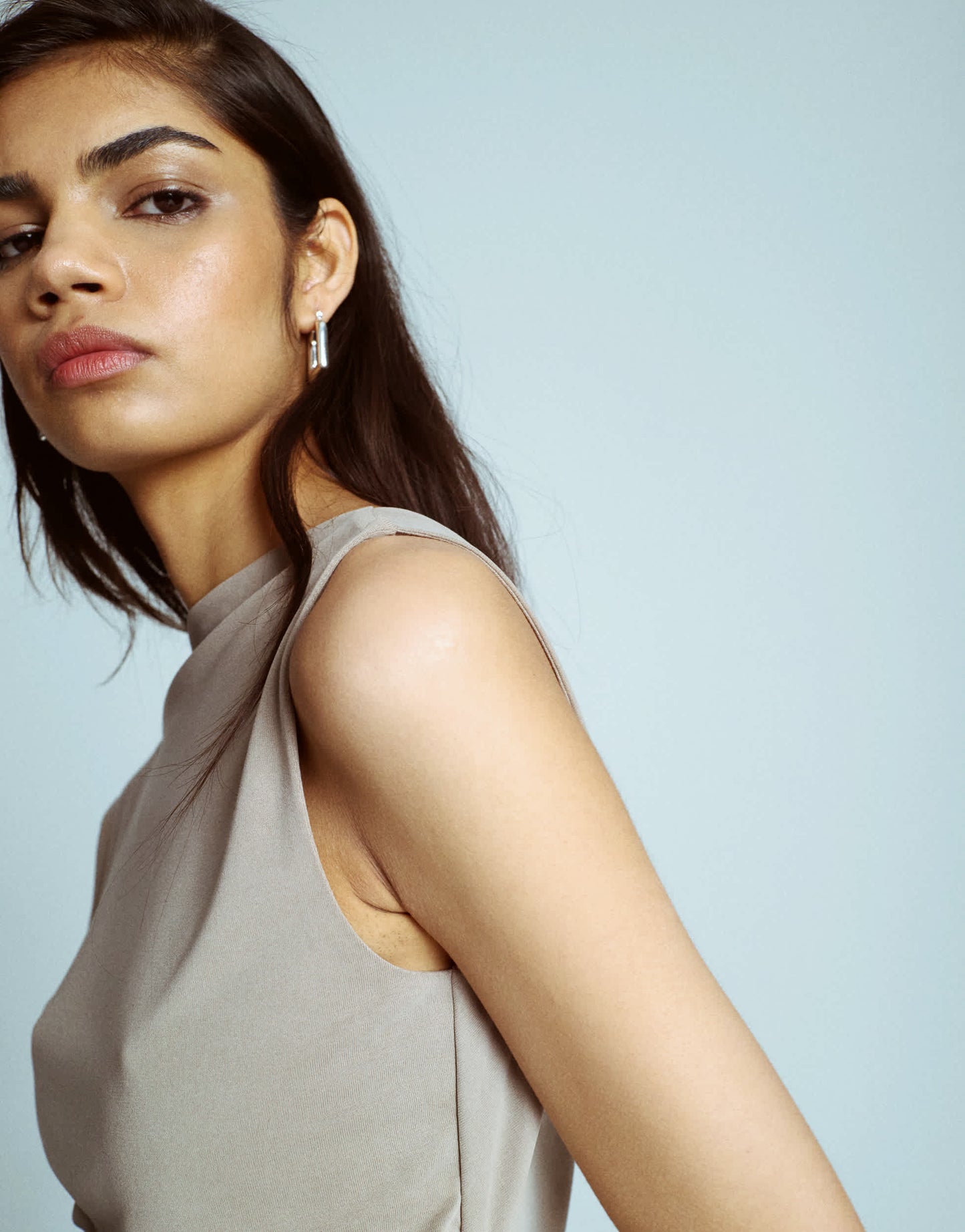 Topshop cupro cowl back tank top in taupe