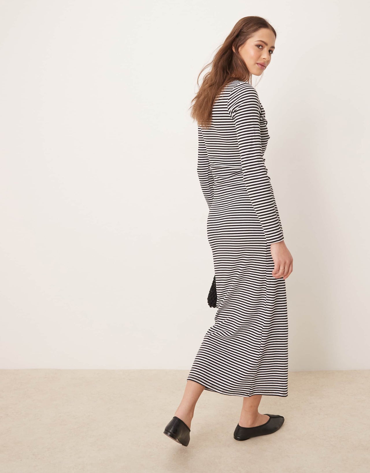 ASOS DESIGN twist bust long sleeve midi dress in blue stripe
