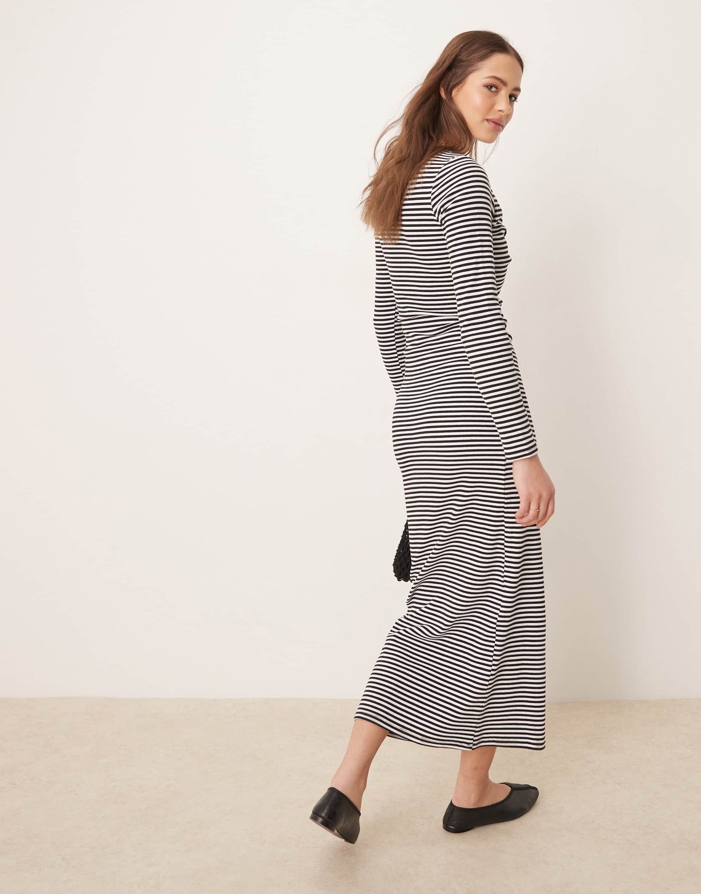ASOS DESIGN twist bust long sleeve midi dress in blue stripe