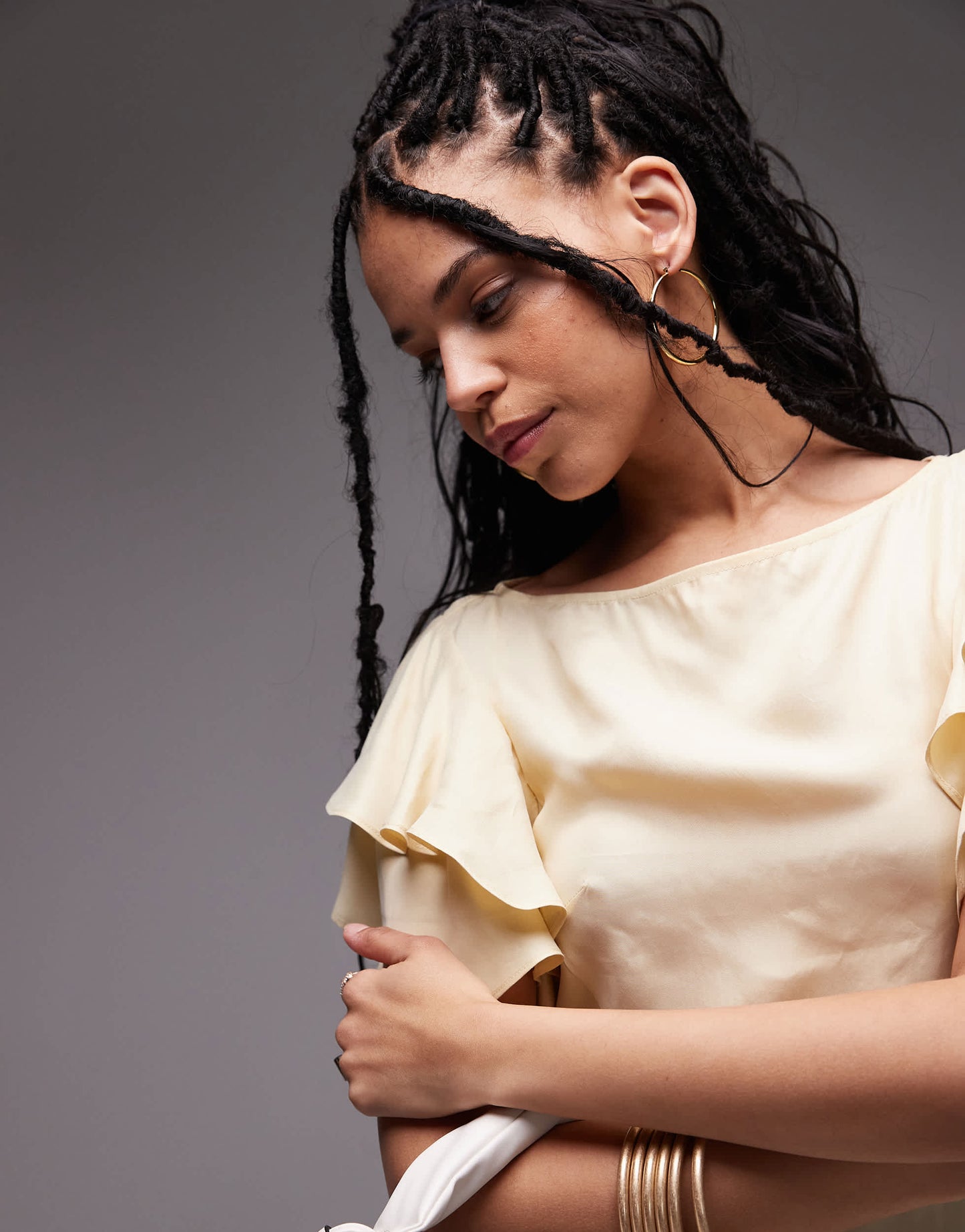 & Other Stories maxi dress with ruffle sleeves and open back in light butter yellow