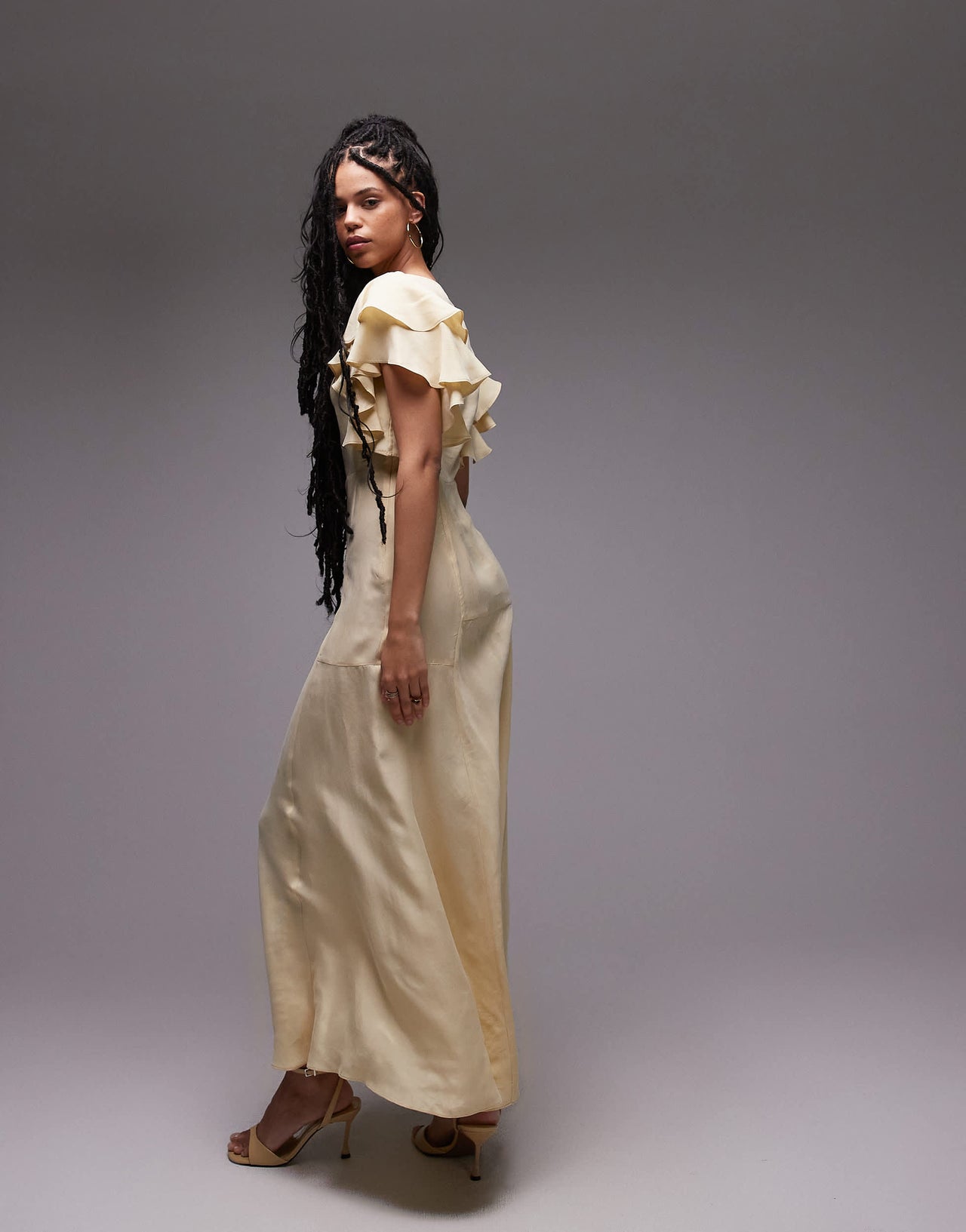 & Other Stories maxi dress with ruffle sleeves and open back in light butter yellow