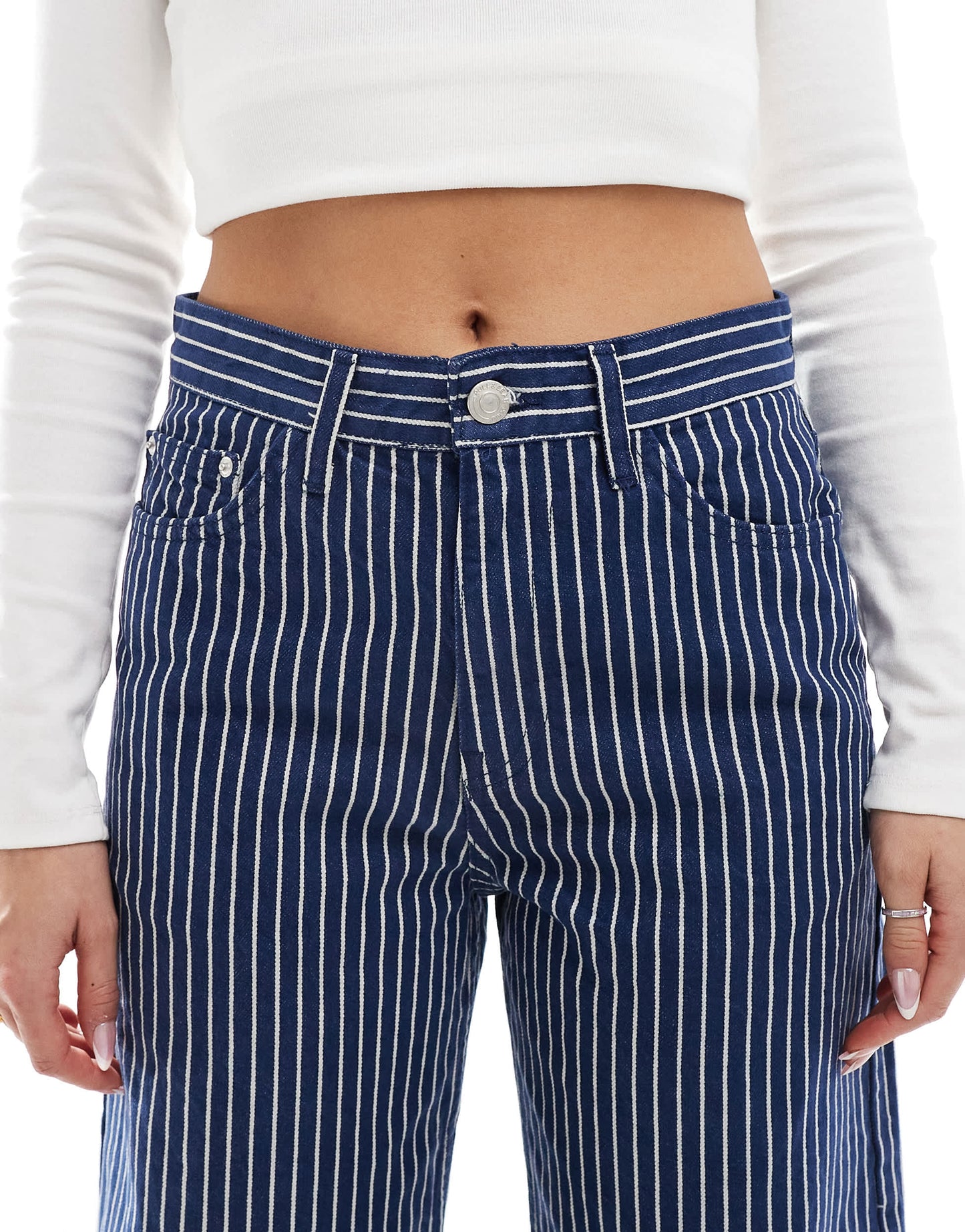 Pull&Bear striped baggy jeans in blue