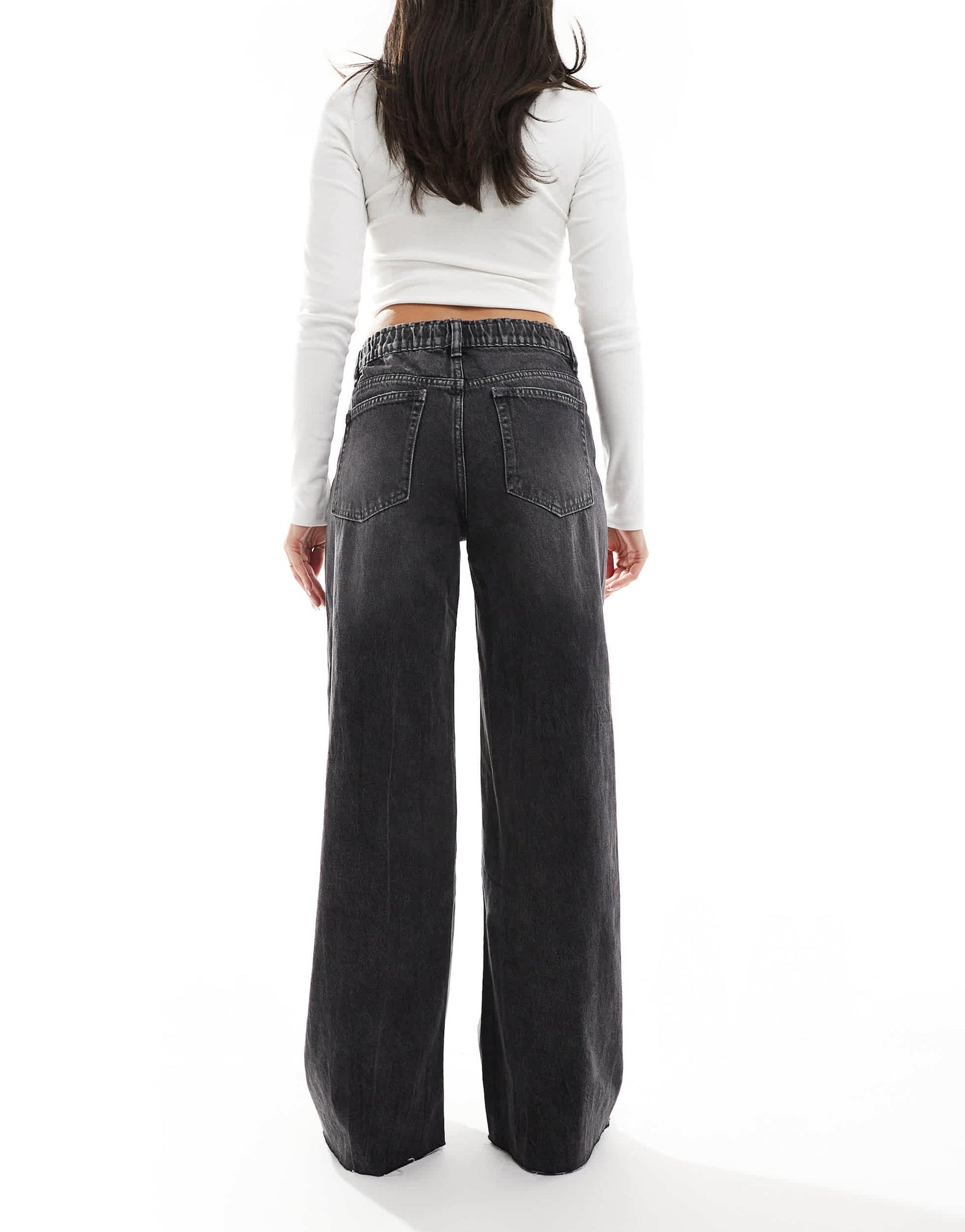Pull&Bear baggy wide leg jeans with elasticated waist in washed grey