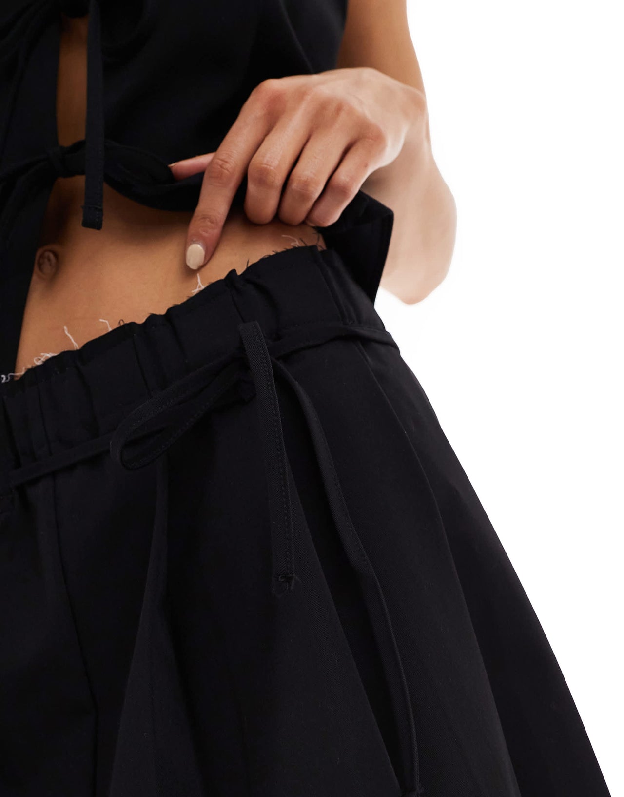 Pull&Bear pleat mini skirt with tie detail co-ord in black