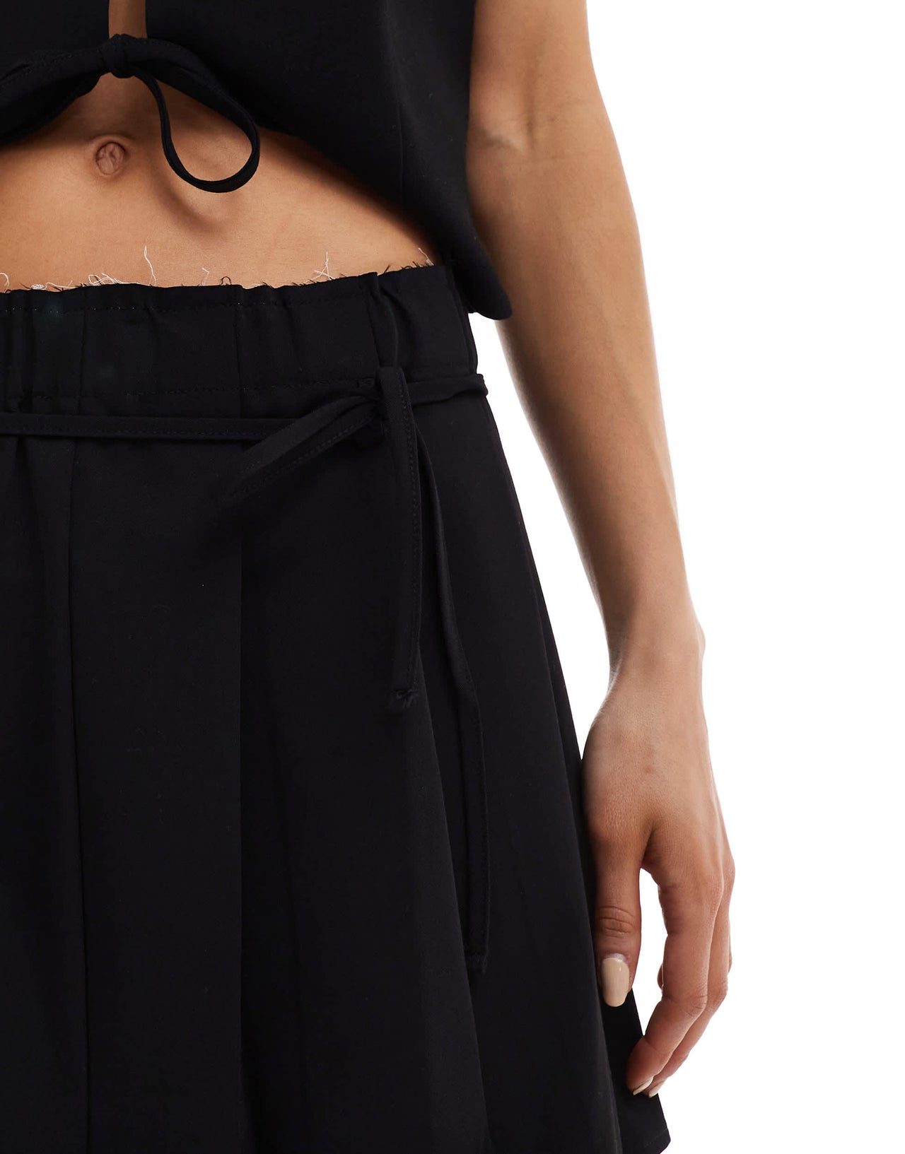 Pull&Bear pleat mini skirt with tie detail co-ord in black