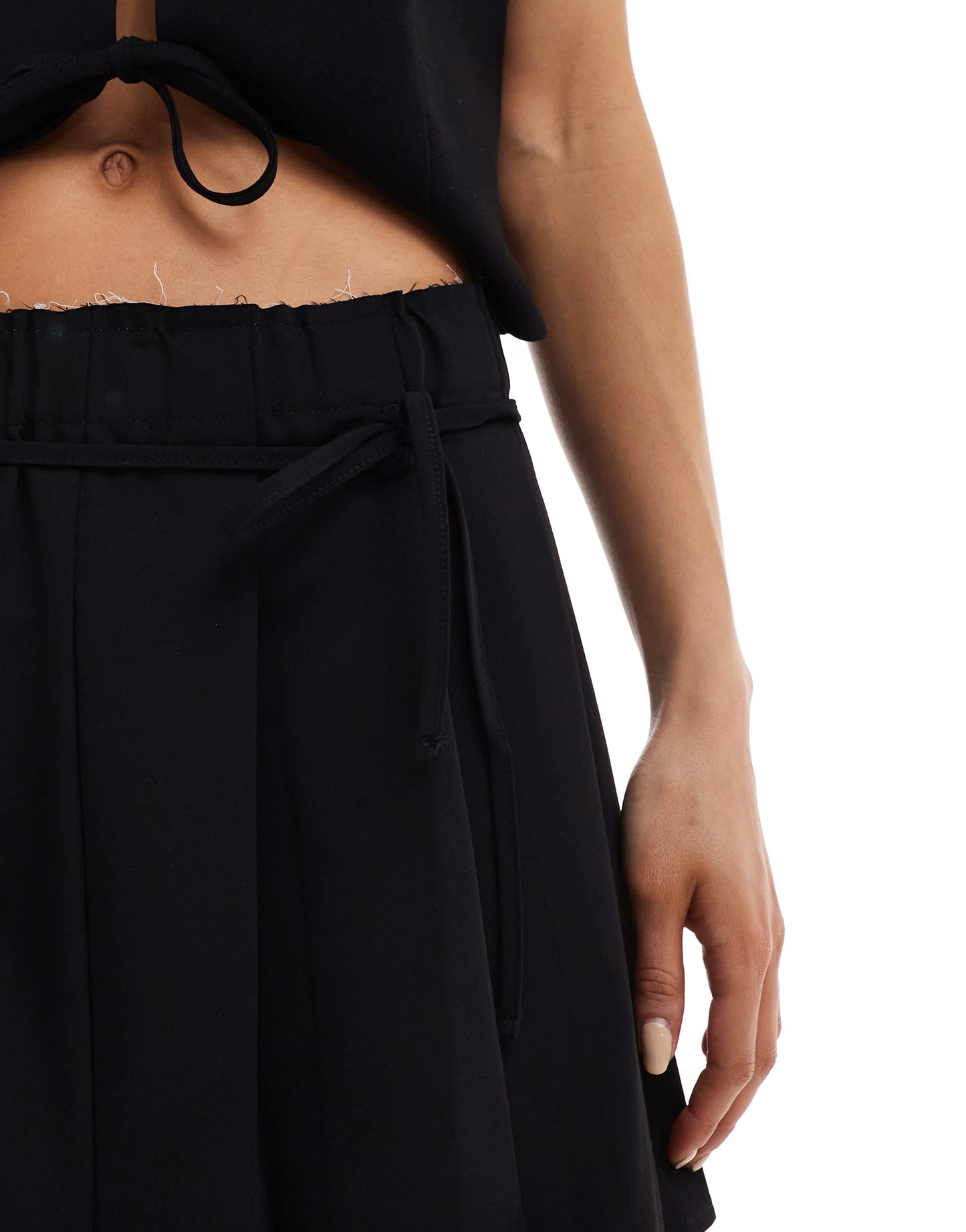 Pull&Bear pleat mini skirt with tie detail co-ord in black
