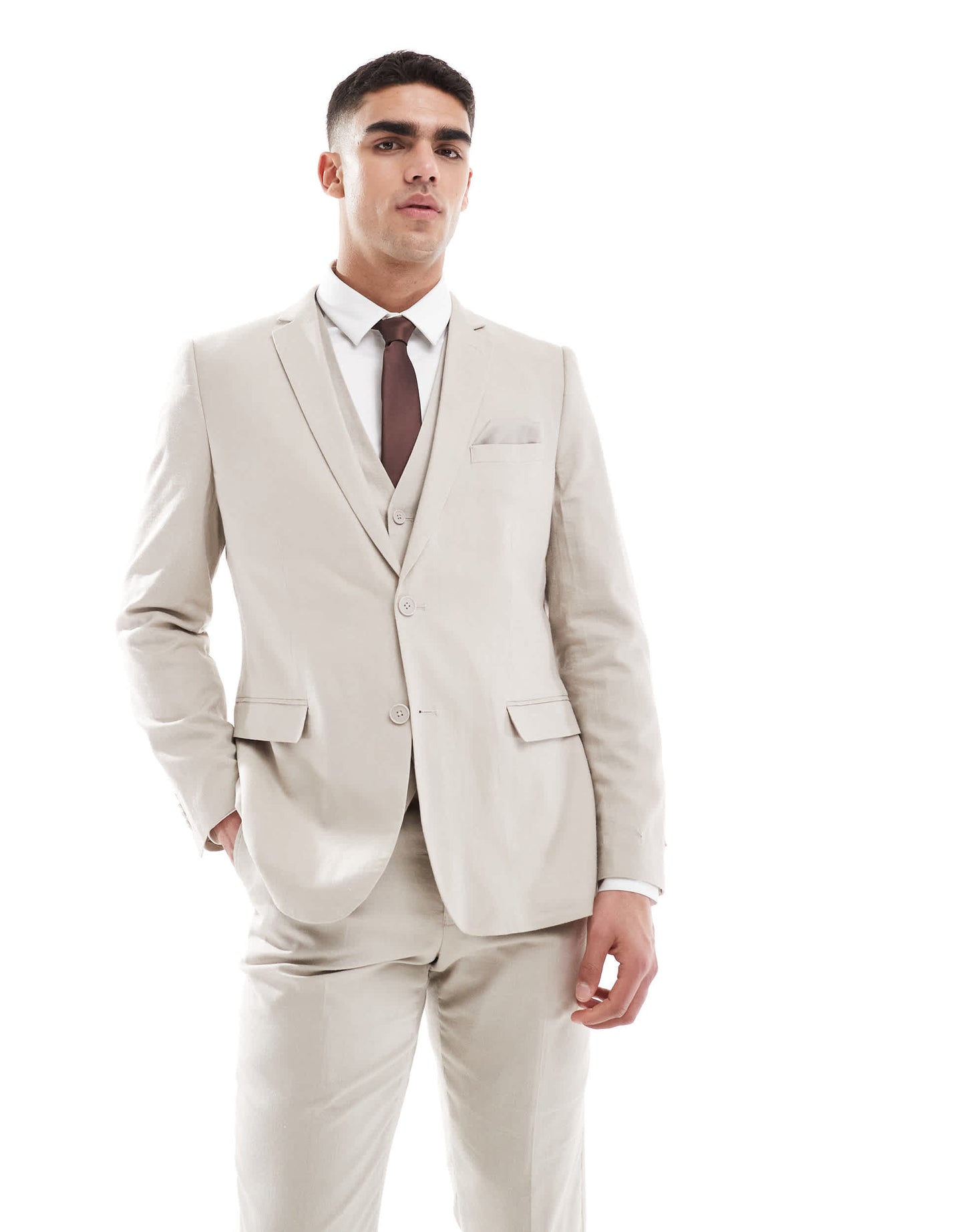 French Connection linen formal suit jacket co-ord in stone