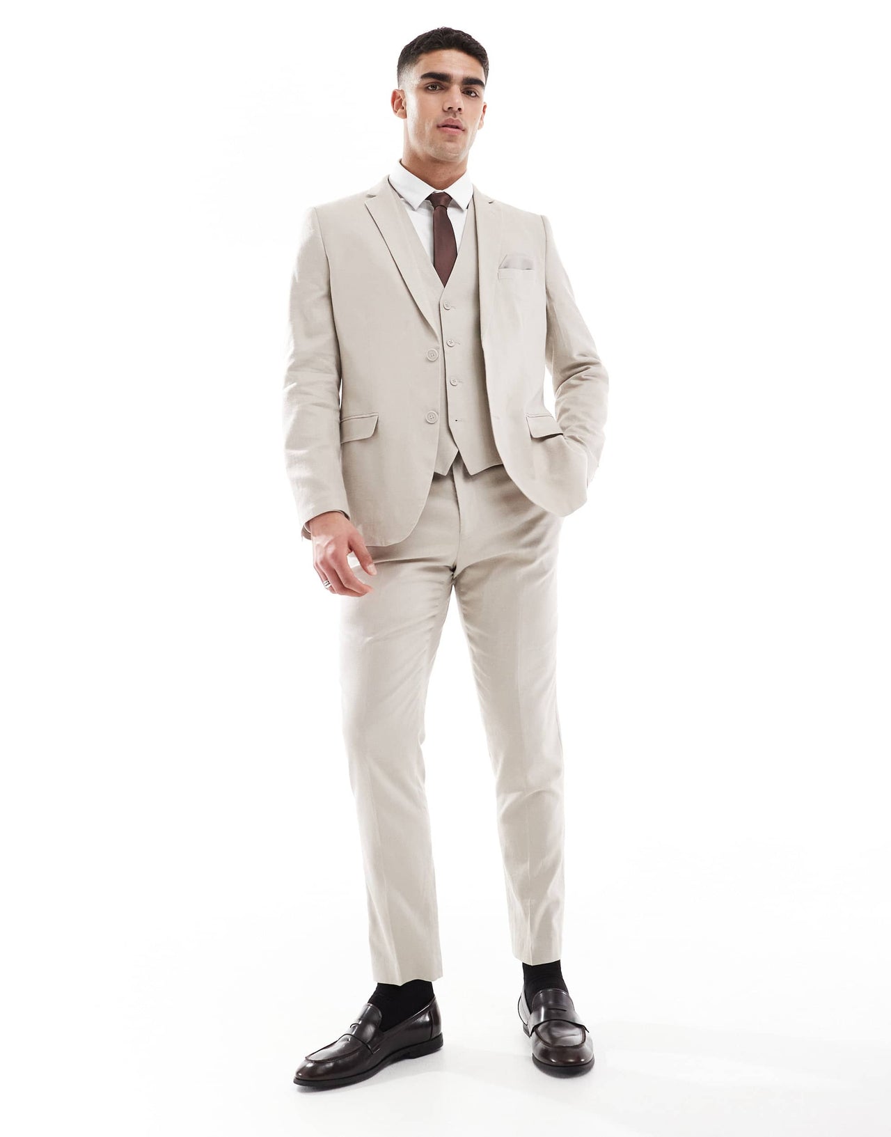 French Connection linen formal suit jacket co-ord in stone