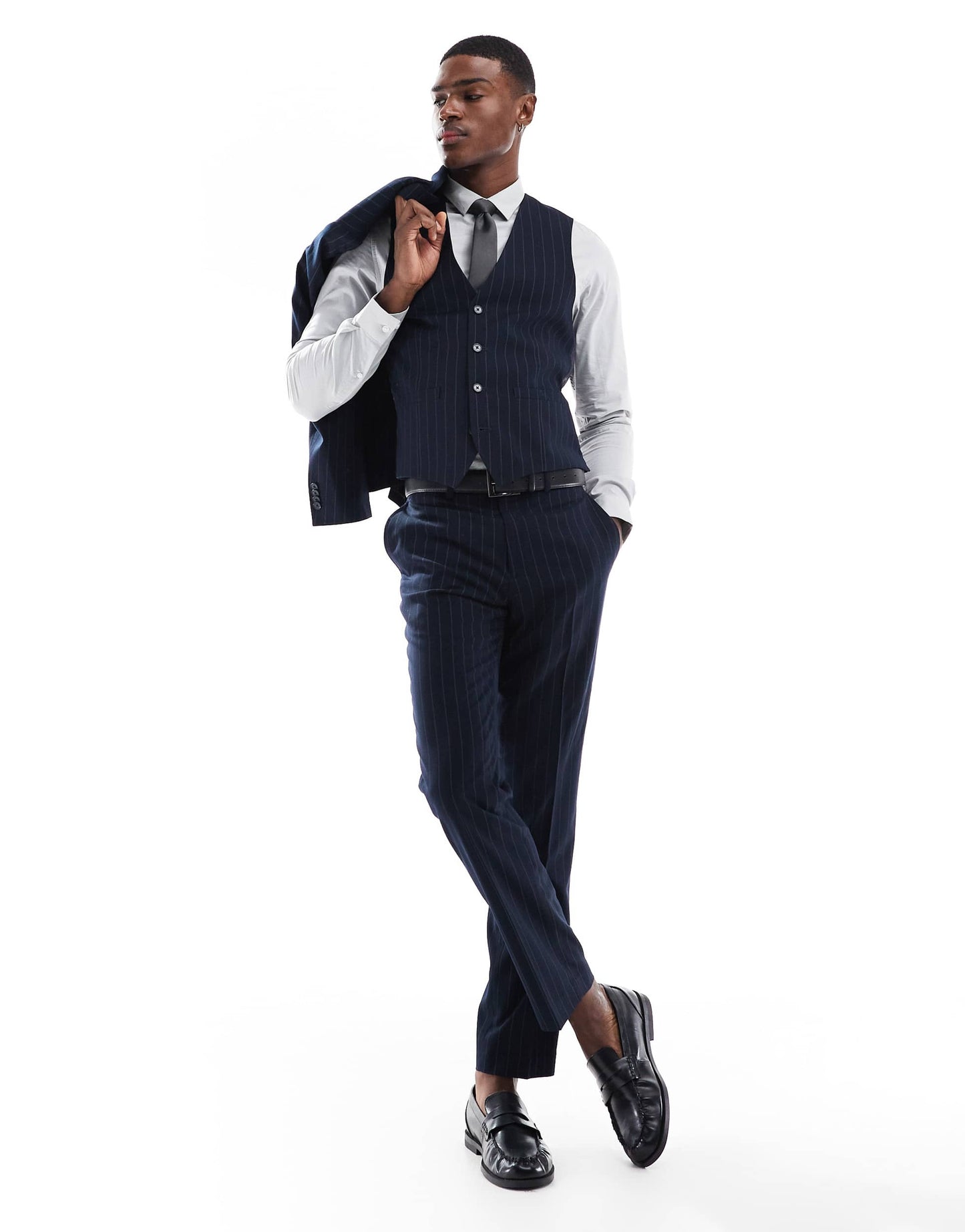 French Connection formal suit waistcoat co-ord in navy stripe
