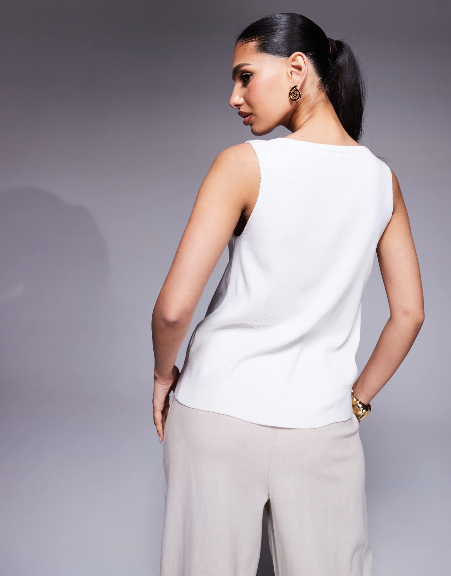 ASOS DESIGN compact knit top with novelty gold buttons in ecru