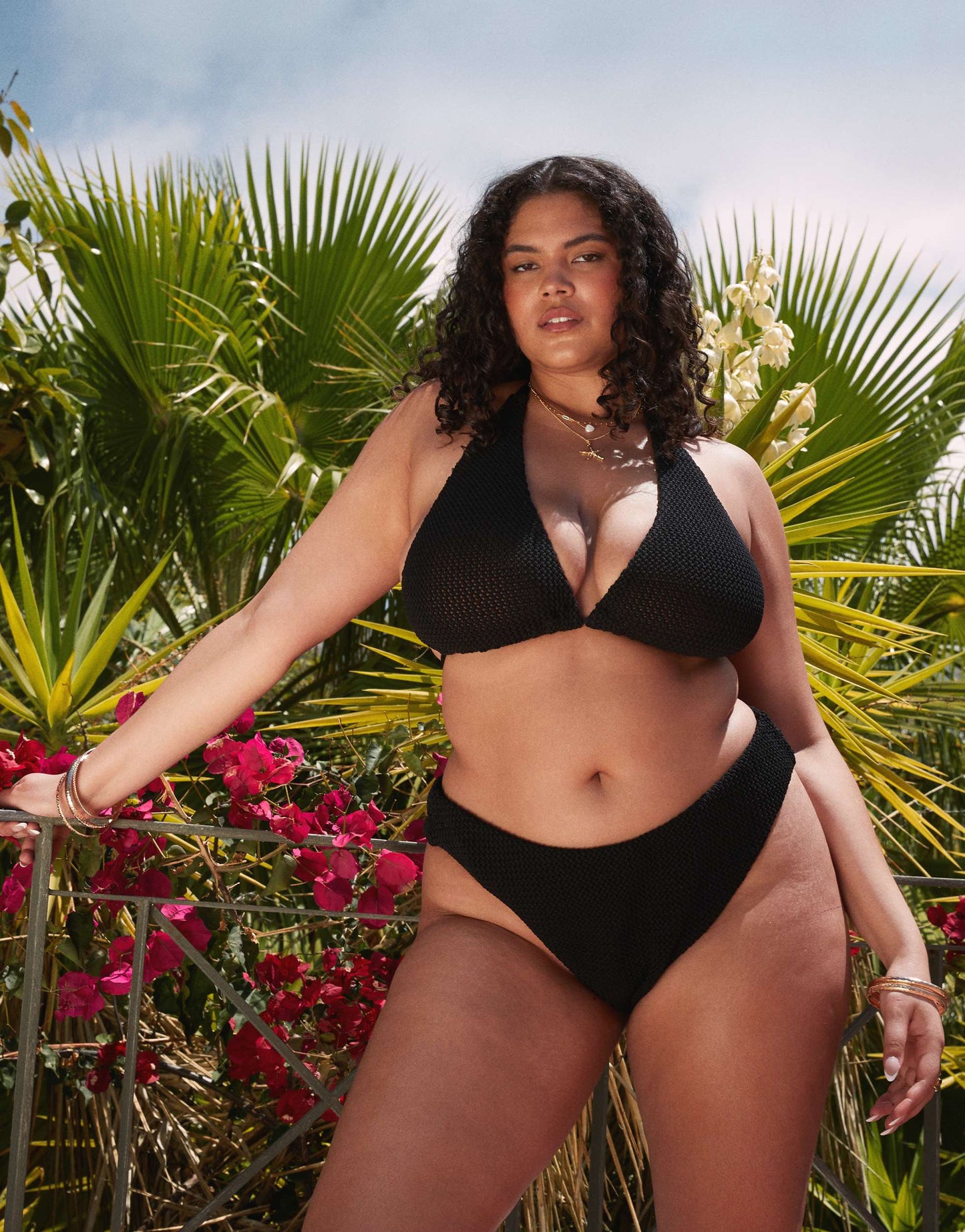 ASOS DESIGN Curve Cara crochet high leg bikini bottom in black