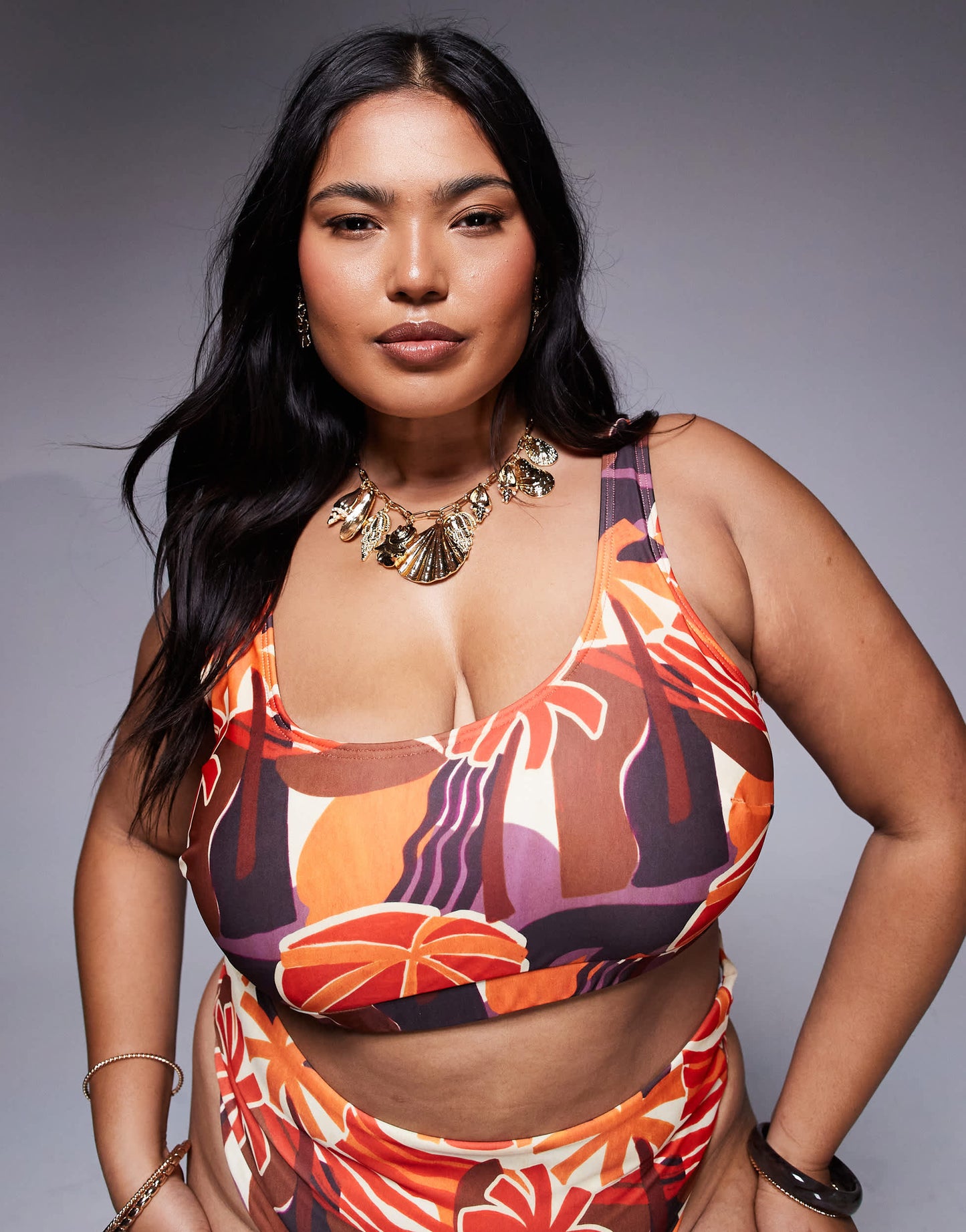 ASOS DESIGN Curve Ava cropped bikini top in tropical print