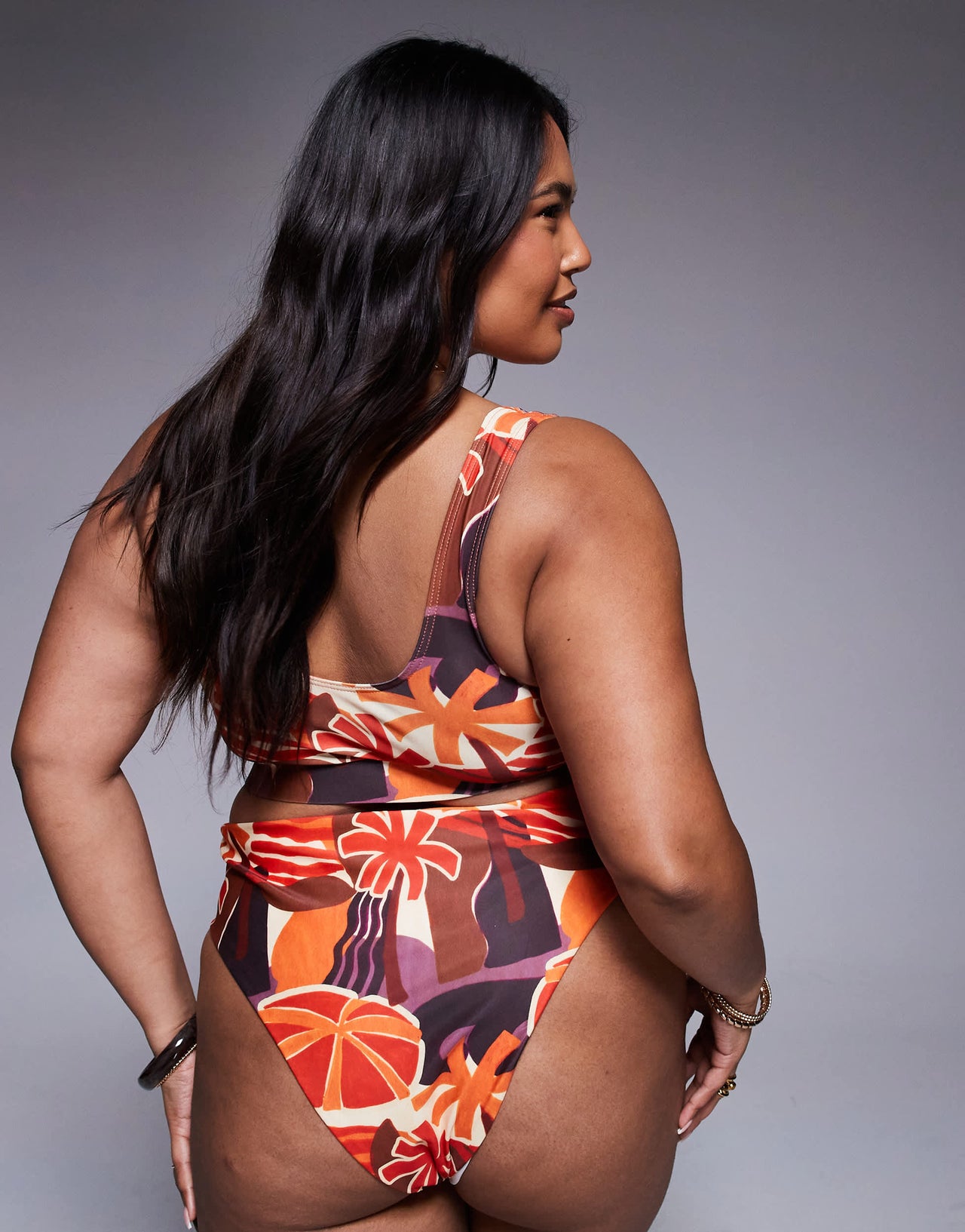 ASOS DESIGN Curve Ava cropped bikini top in tropical print