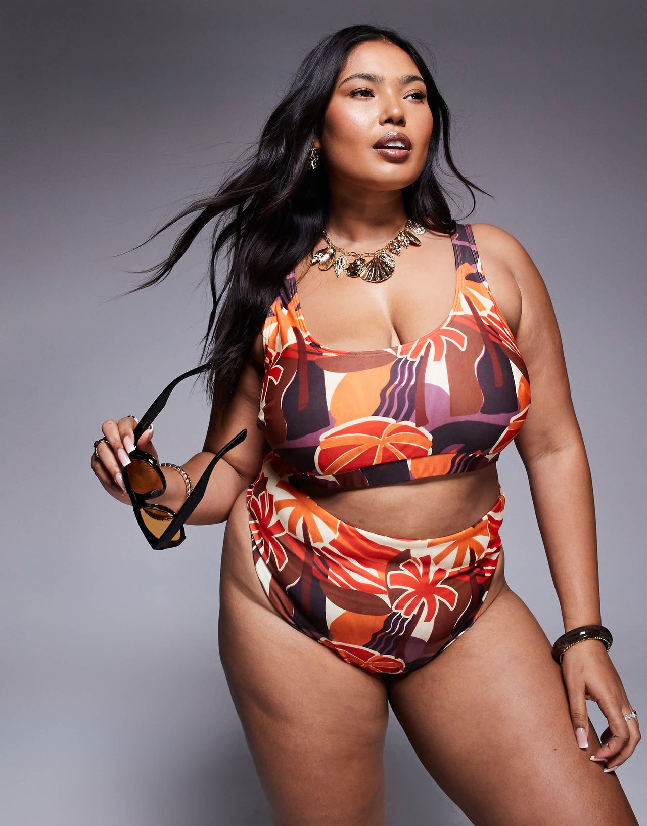 ASOS DESIGN Curve Ava cropped bikini top in tropical print