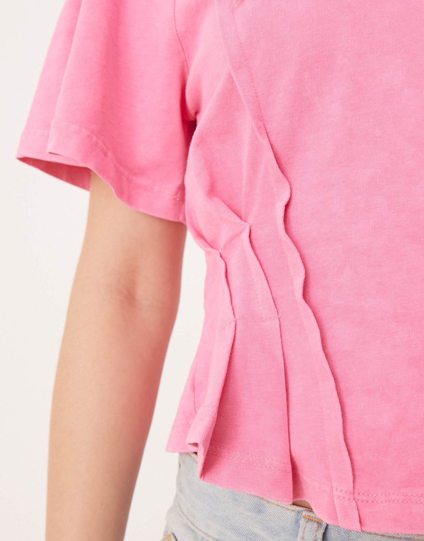 ASOS DESIGN seam detail short sleeve corset waist t-shirt in washed pink