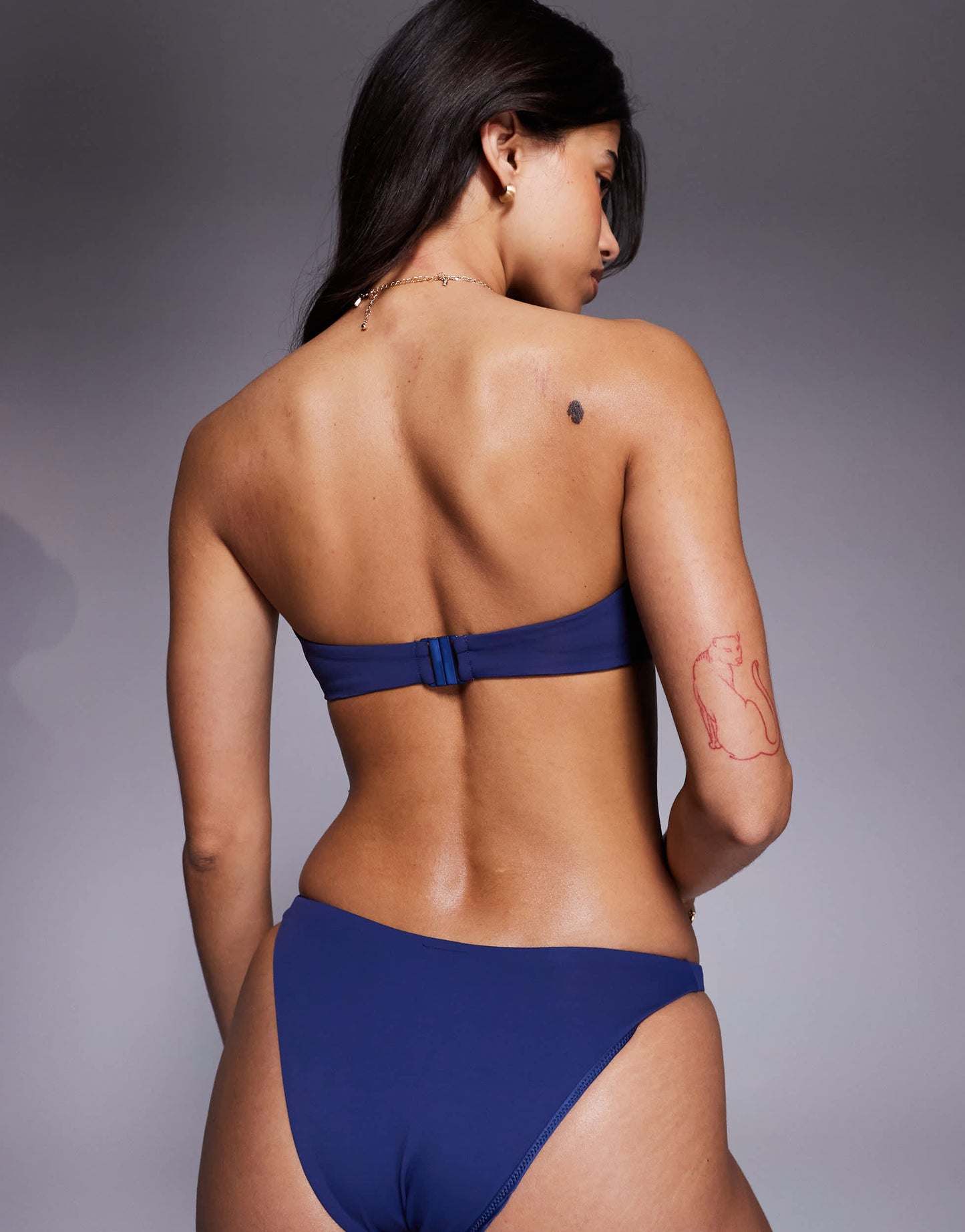 ASOS DESIGN premium  sculpted bandeau bikini top in navy blue - BLACK