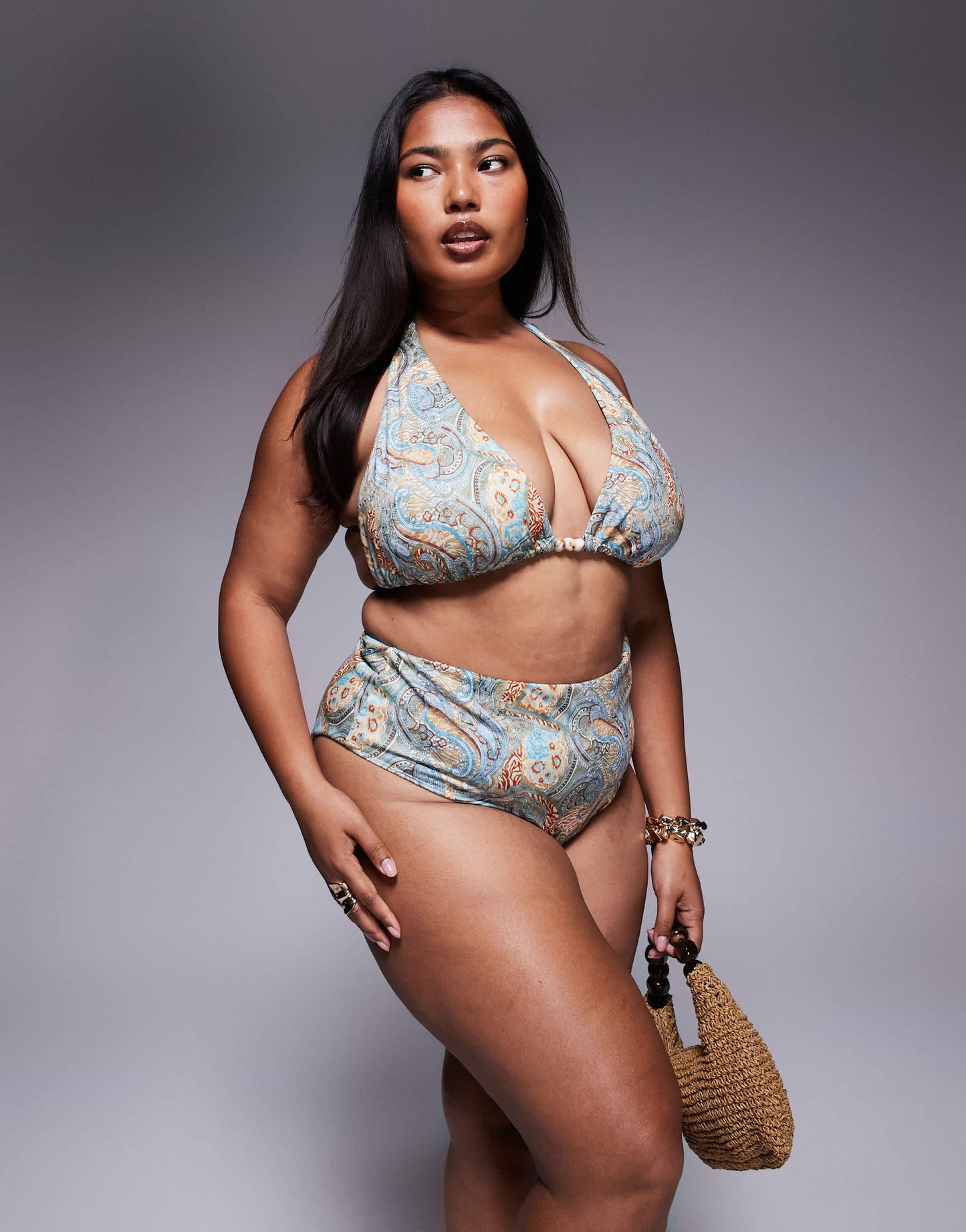 ASOS DESIGN Curve Sarah high waist bikini bottom in scarf print