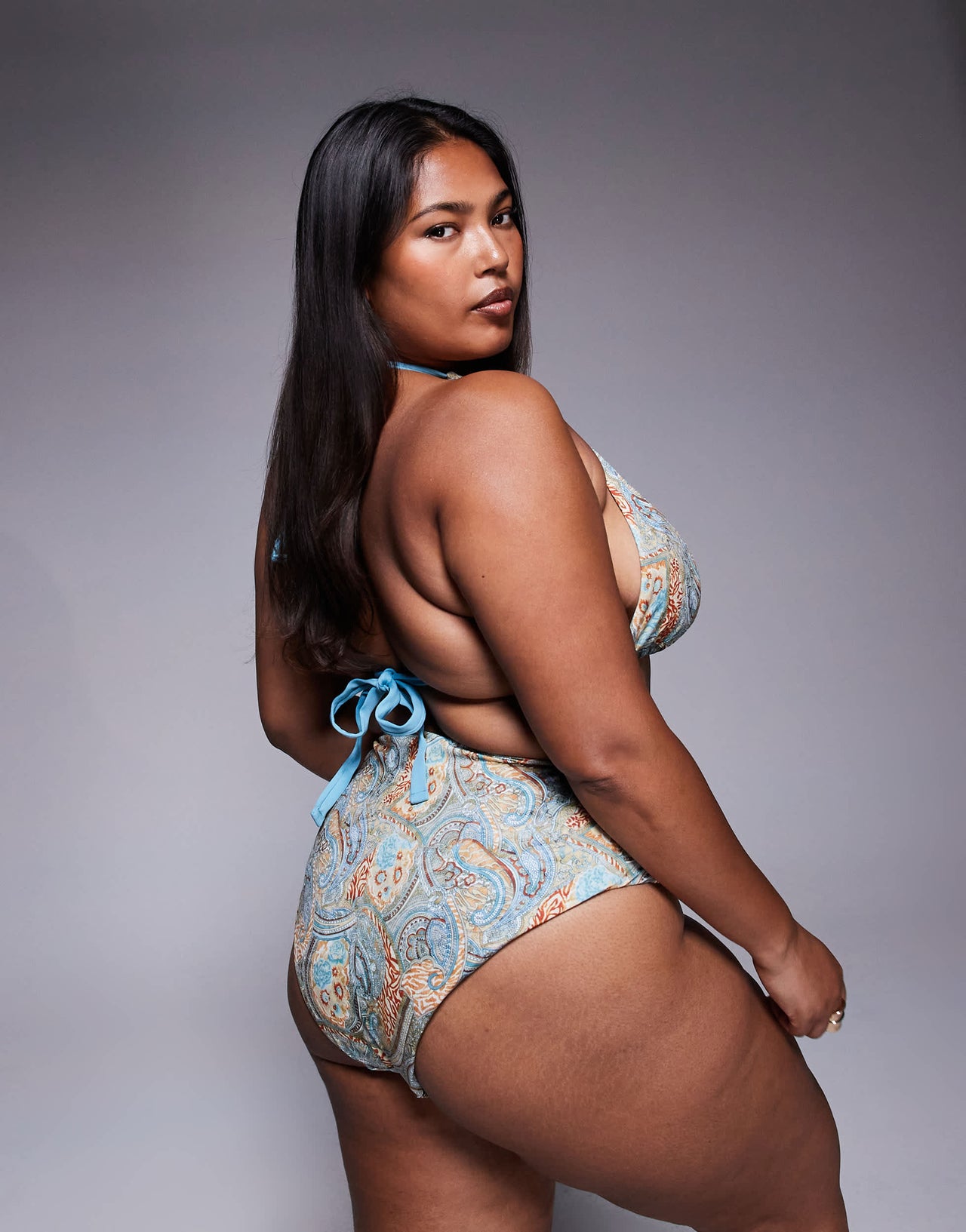 ASOS DESIGN Curve Sarah high waist bikini bottom in scarf print