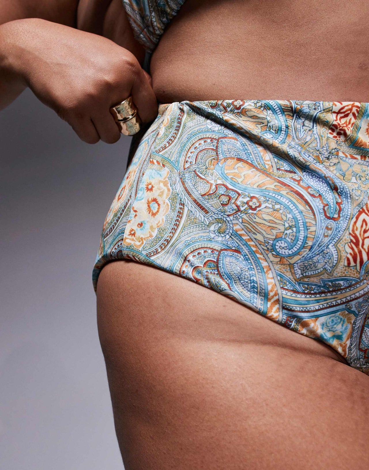 ASOS DESIGN Curve Sarah high waist bikini bottom in scarf print