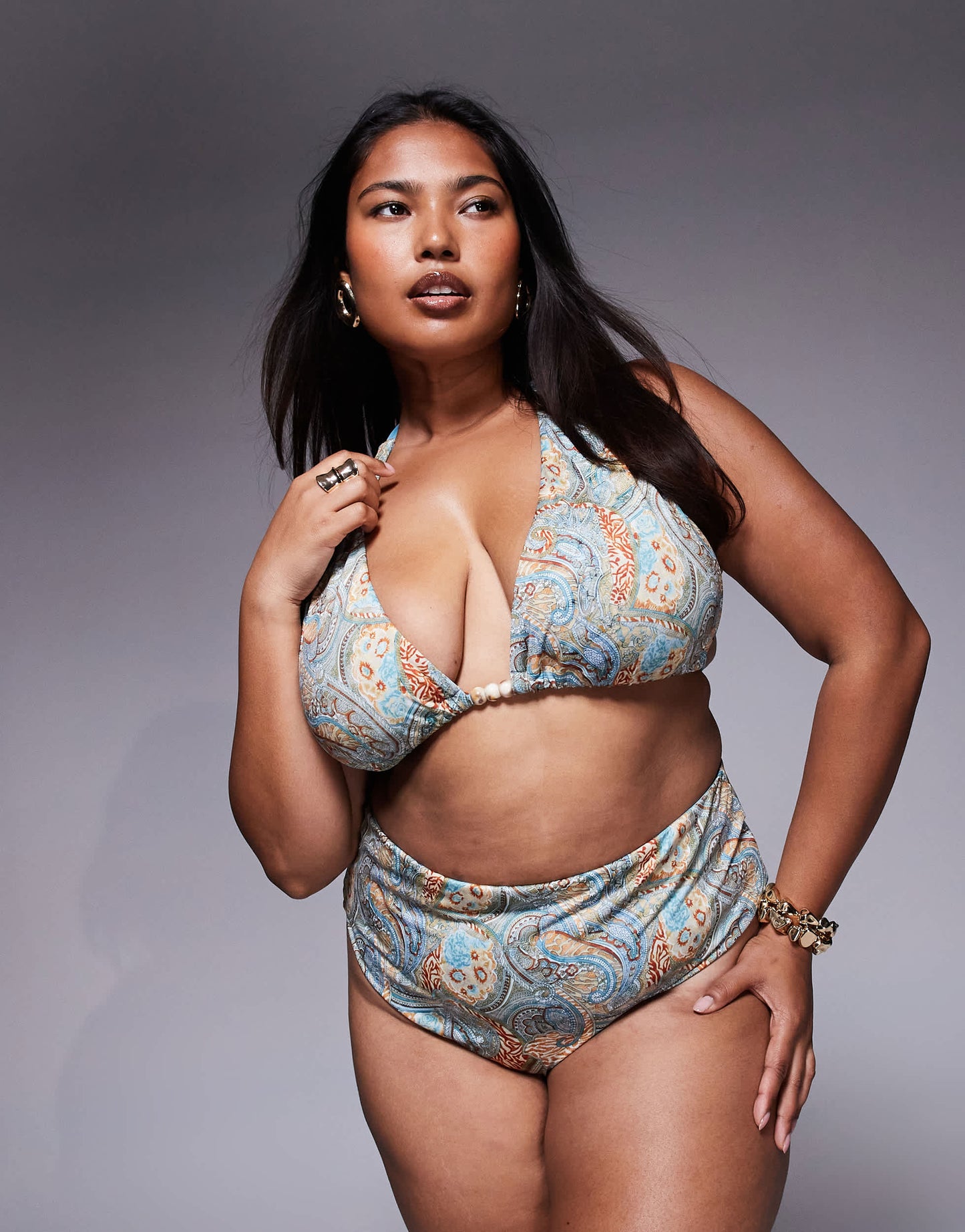 ASOS DESIGN Curve Sarah high waist bikini bottom in scarf print