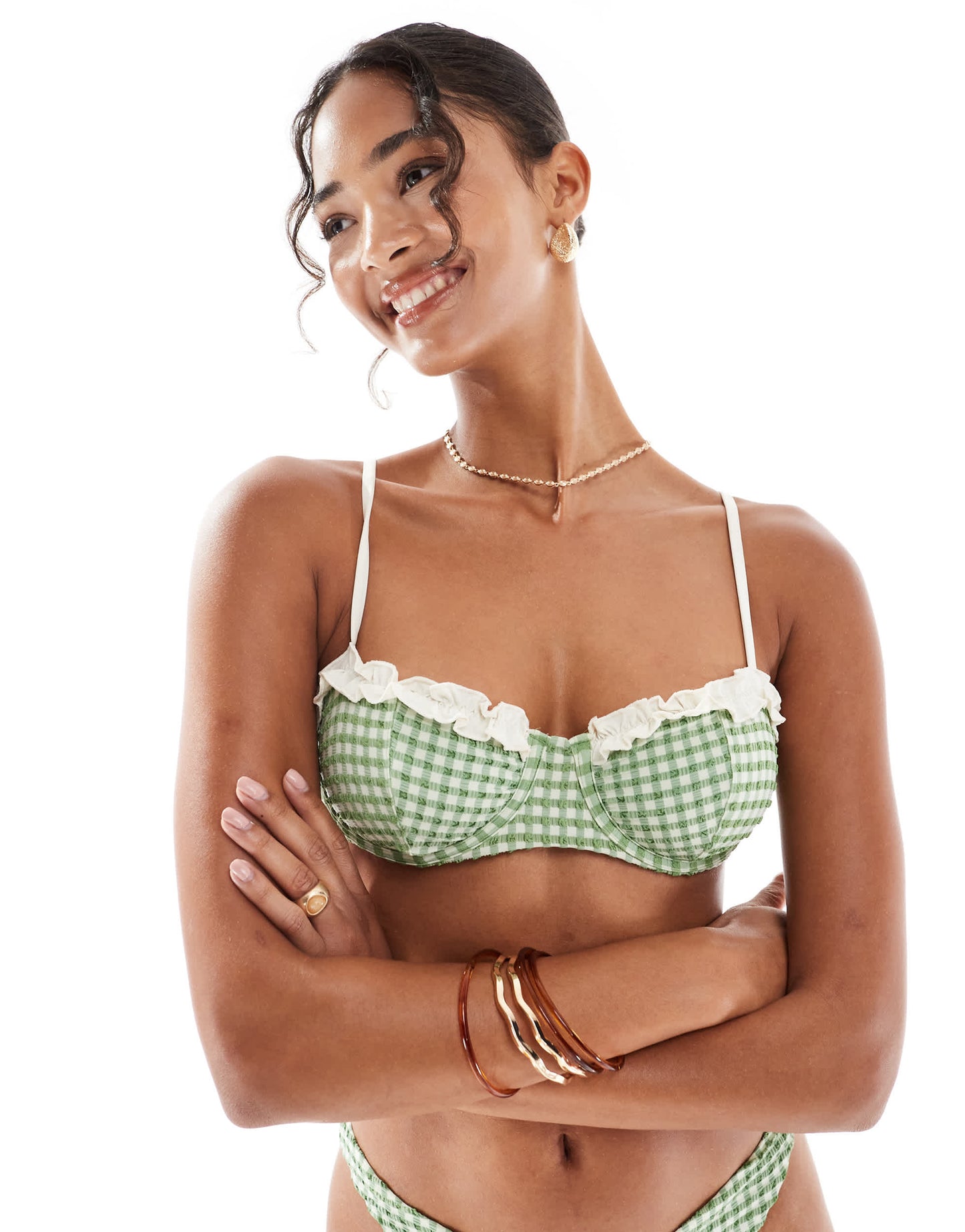ASOS DESIGN Dorothy underwired balcony bikini top in gingham