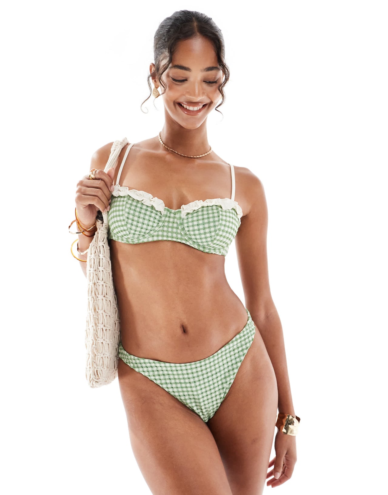 ASOS DESIGN Dorothy underwired balcony bikini top in gingham