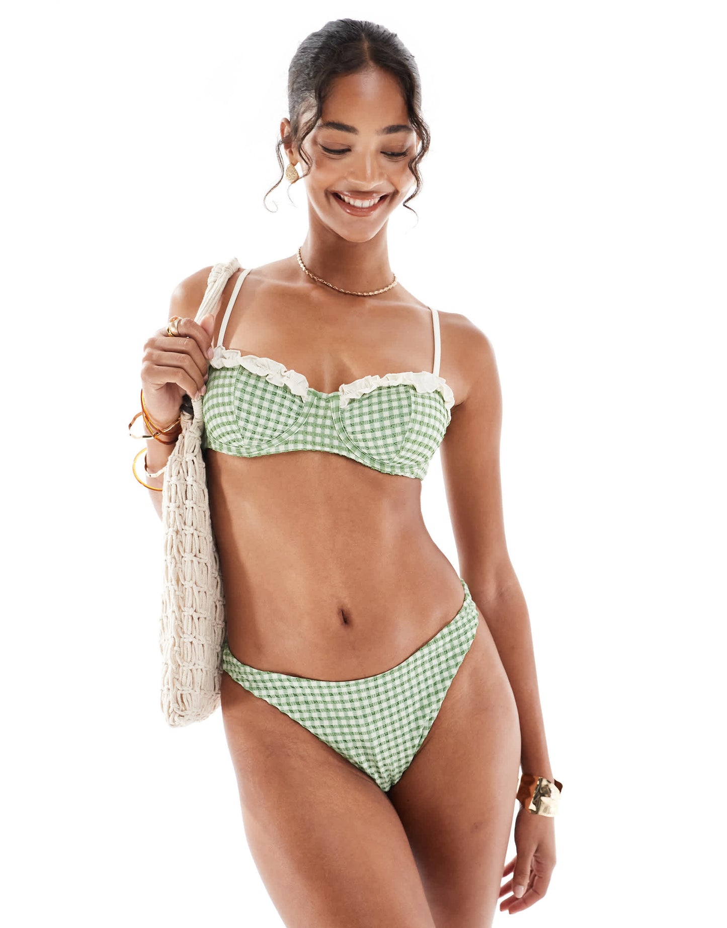 ASOS DESIGN Dorothy underwired balcony bikini top in gingham