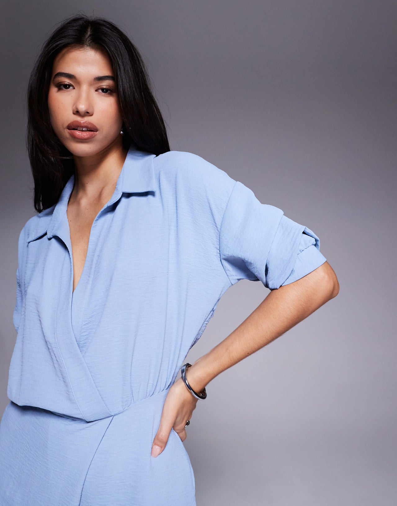 ASOS DESIGN draped collared wide leg jumpsuit in blue