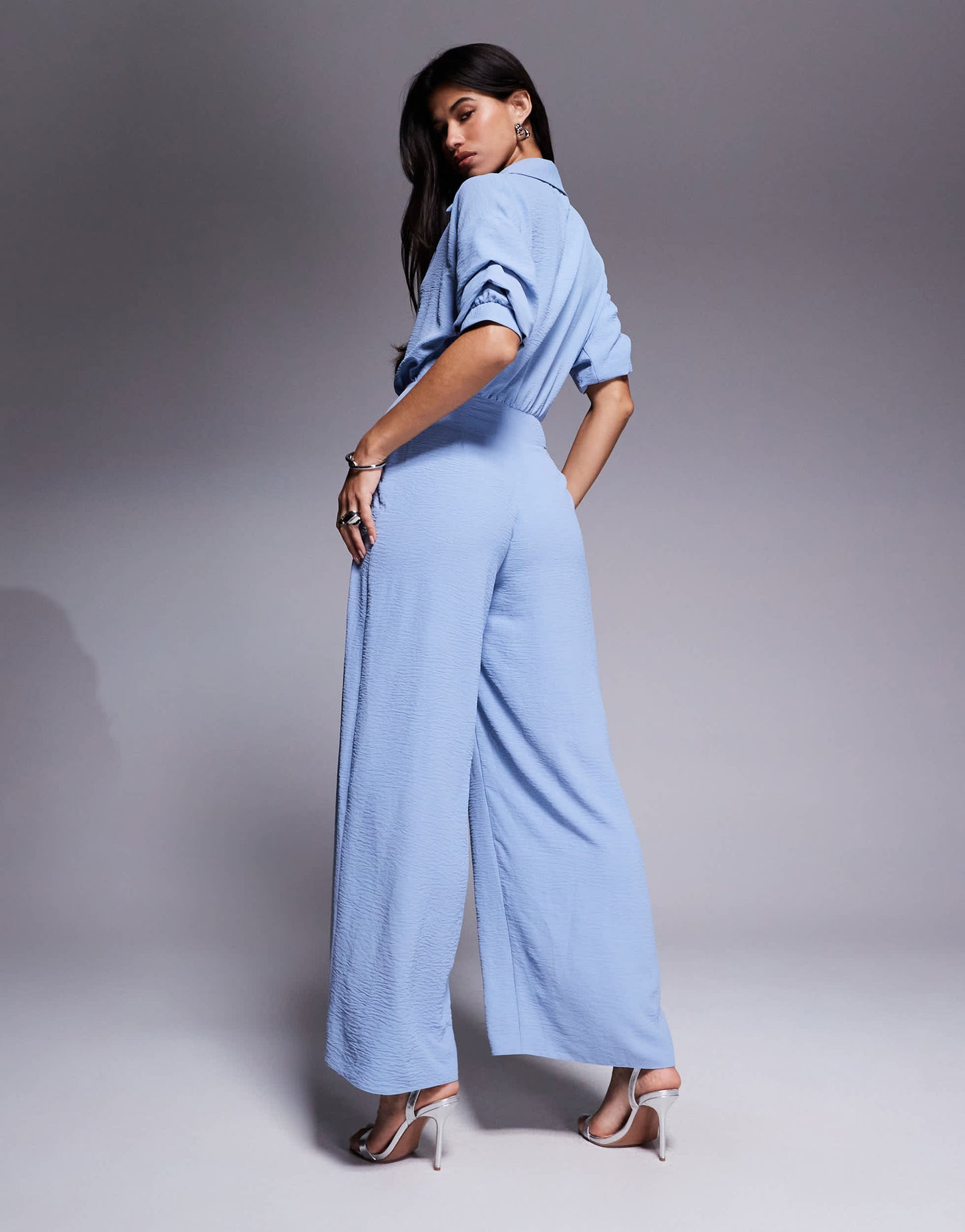 ASOS DESIGN draped collared wide leg jumpsuit in blue