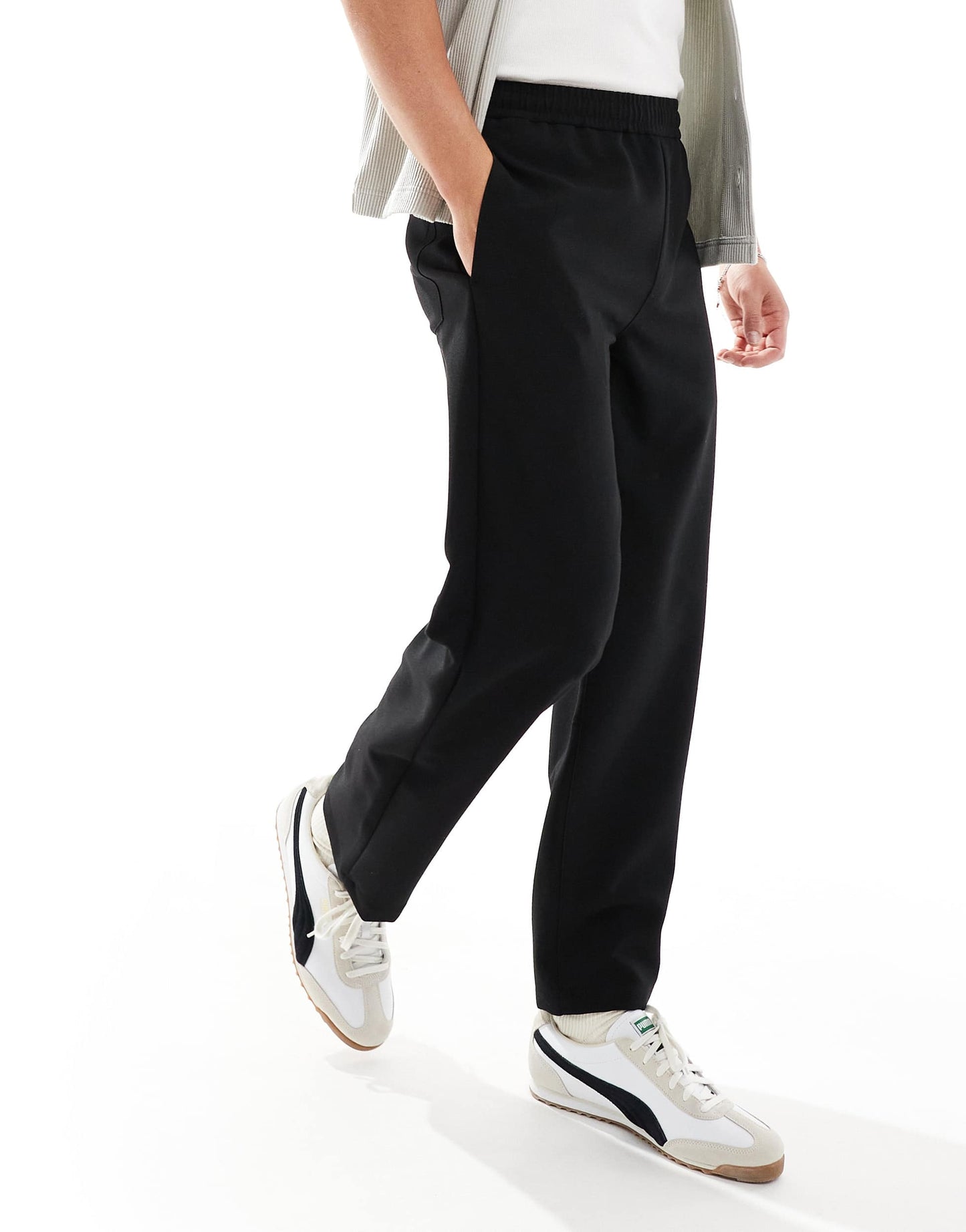 Bershka wide leg tailored trouser in black