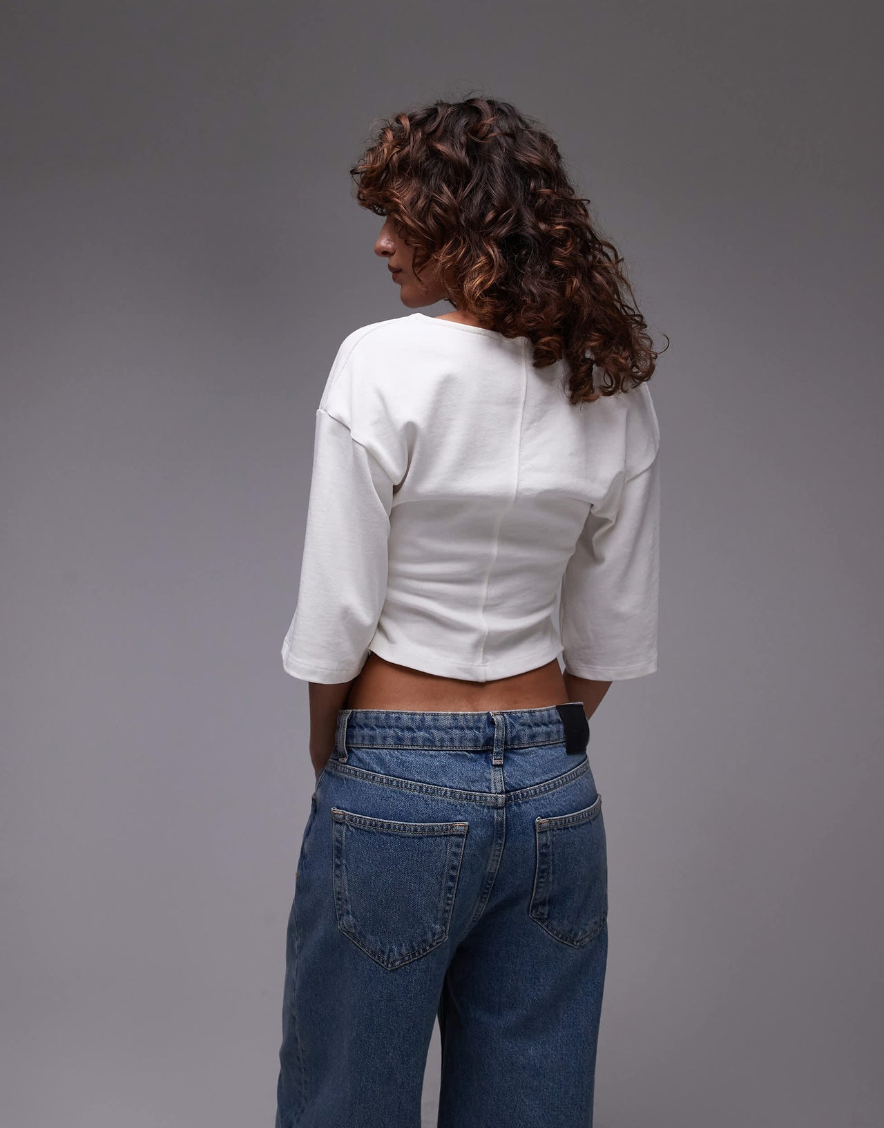 Topshop ruched v-neck short sleeve top in ivory