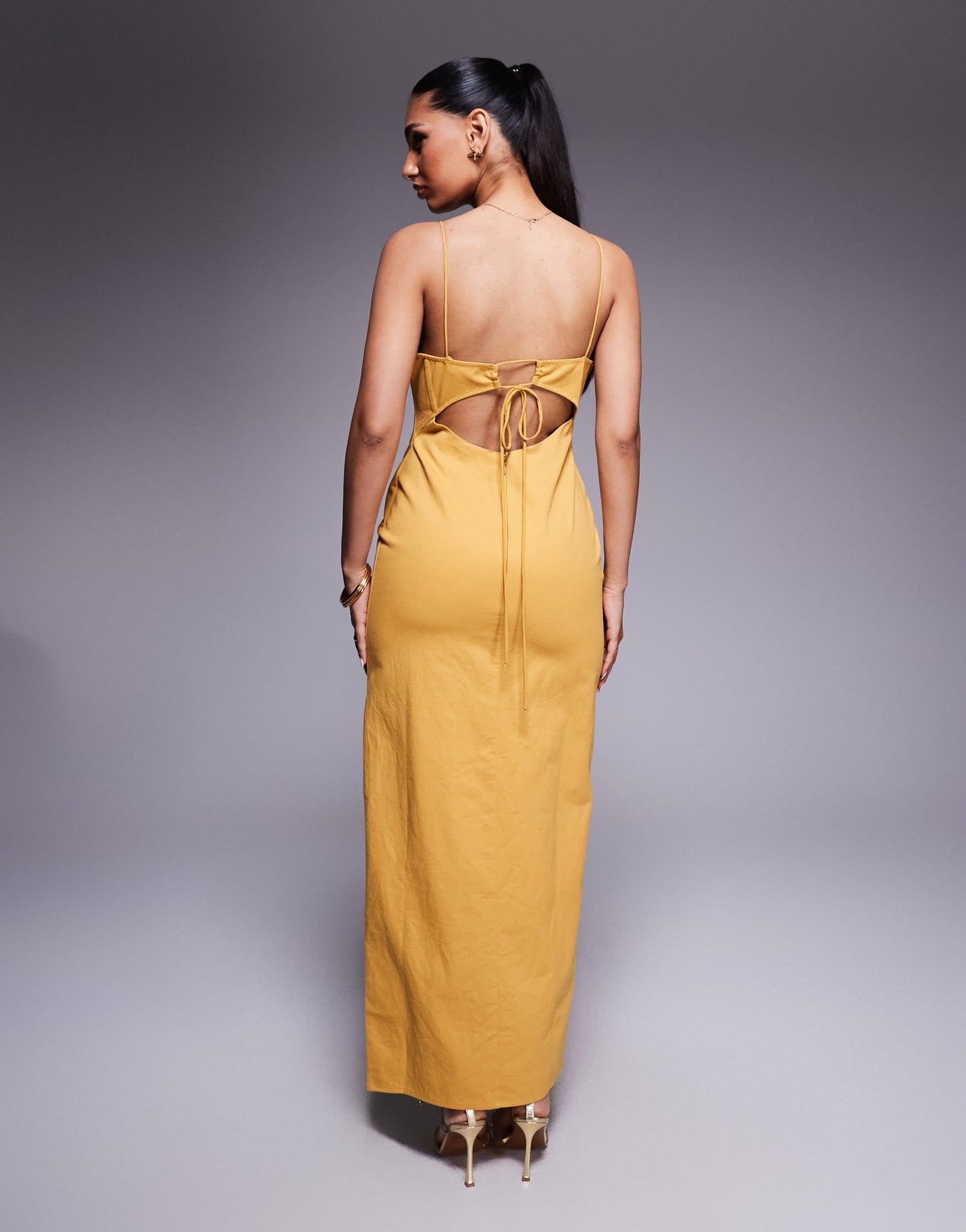 ASOS DESIGN cotton twill corset midi with embroidered bust detail in mustard