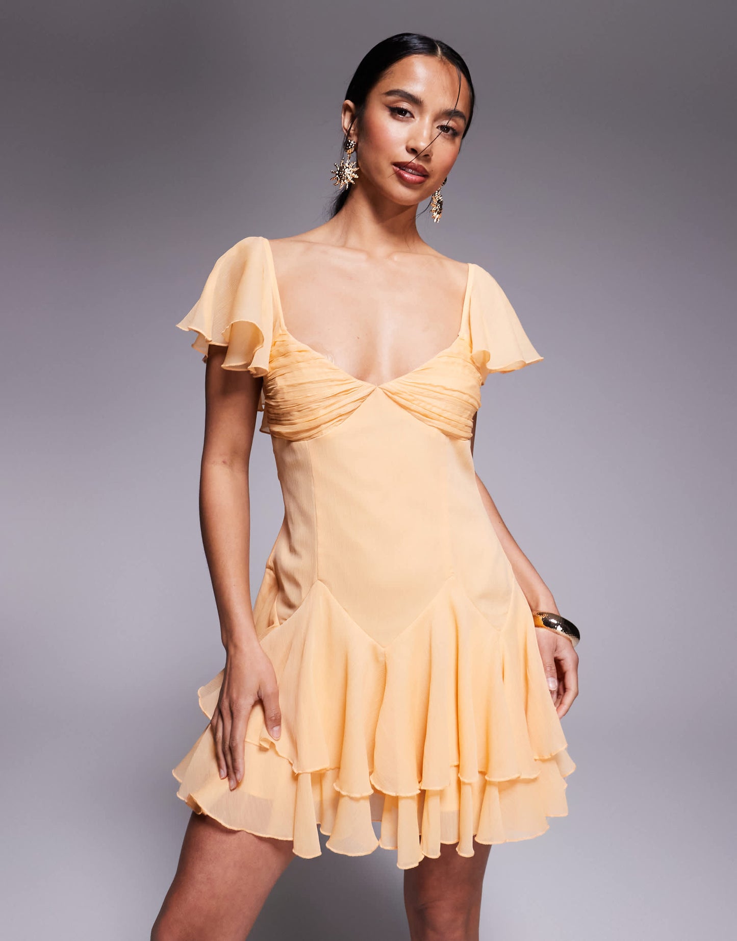 ASOS DESIGN Petite dropped waist full skirt mini dress in pale orange
