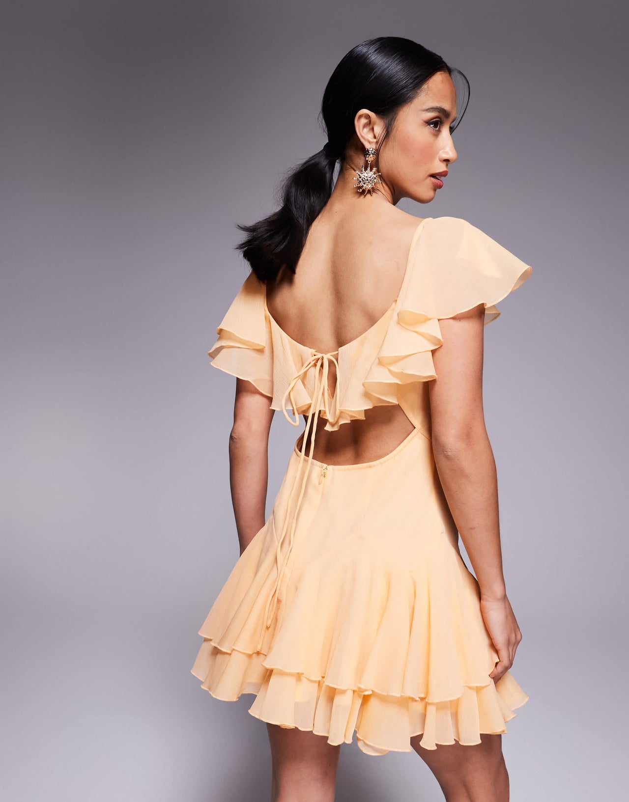 ASOS DESIGN Petite dropped waist full skirt mini dress in pale orange