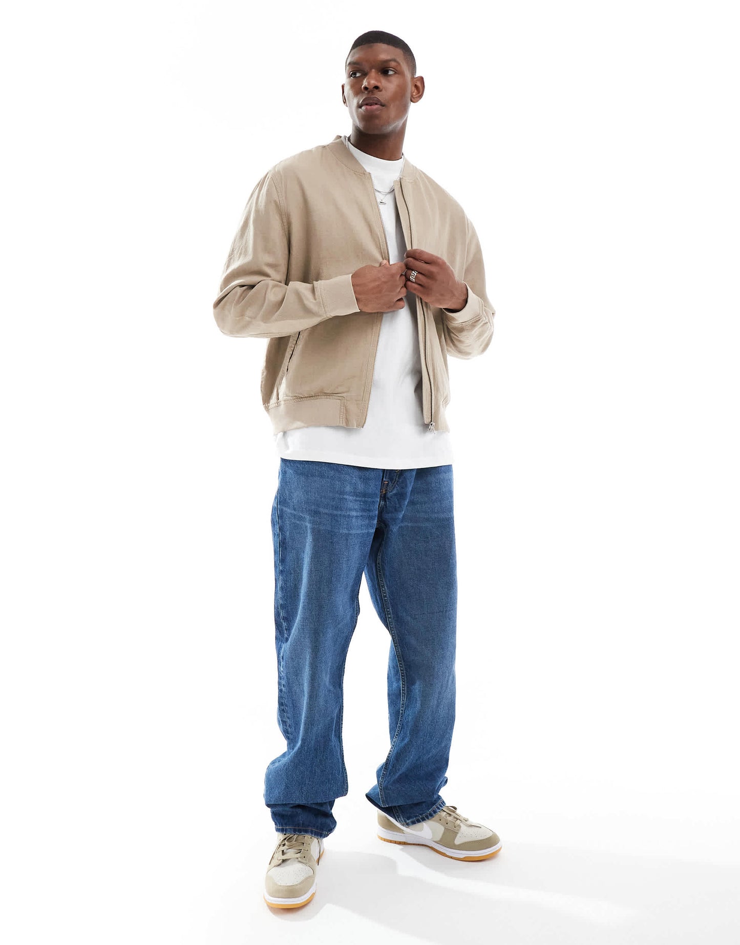 New Look linen blend bomber jacket in beige