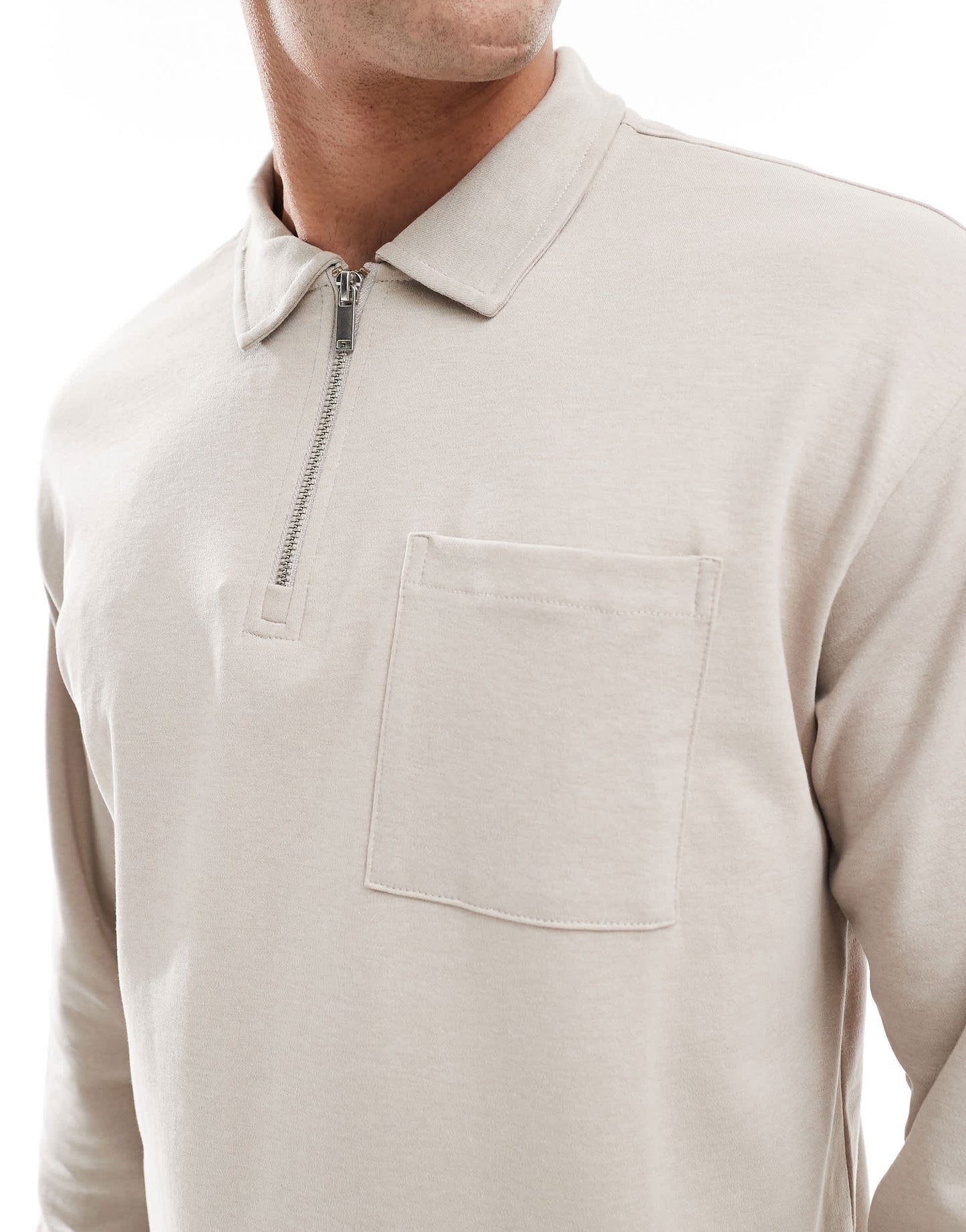 New Look long sleeve zip polo co-ord in stone