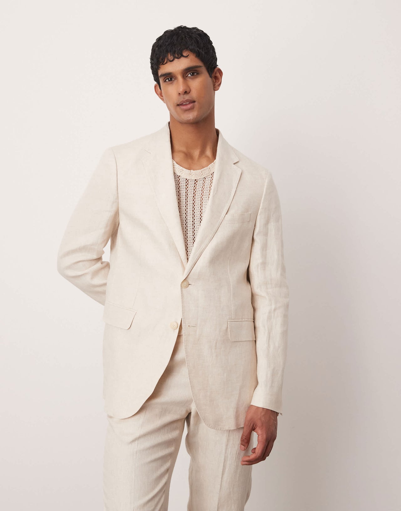 Mango flax linen blazer co-ord in light beige