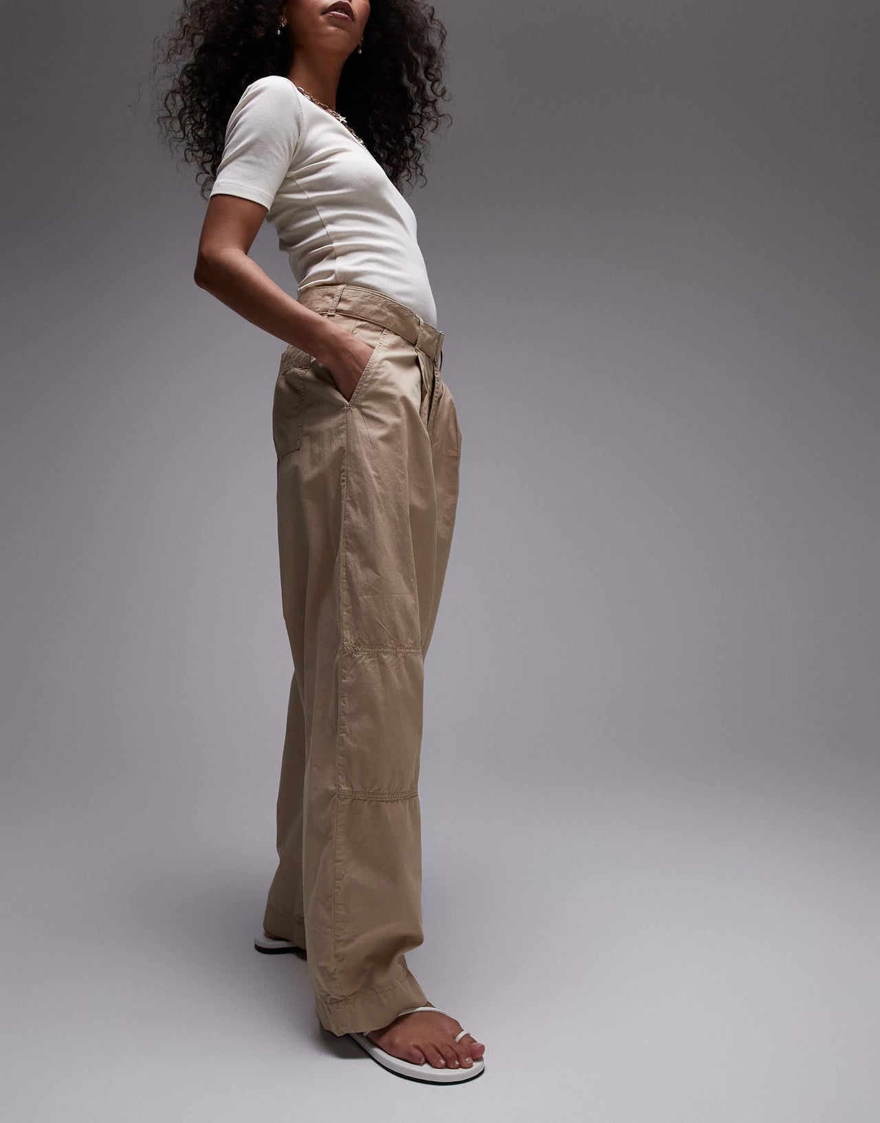 Topshop lightweight balloon trousers in stone