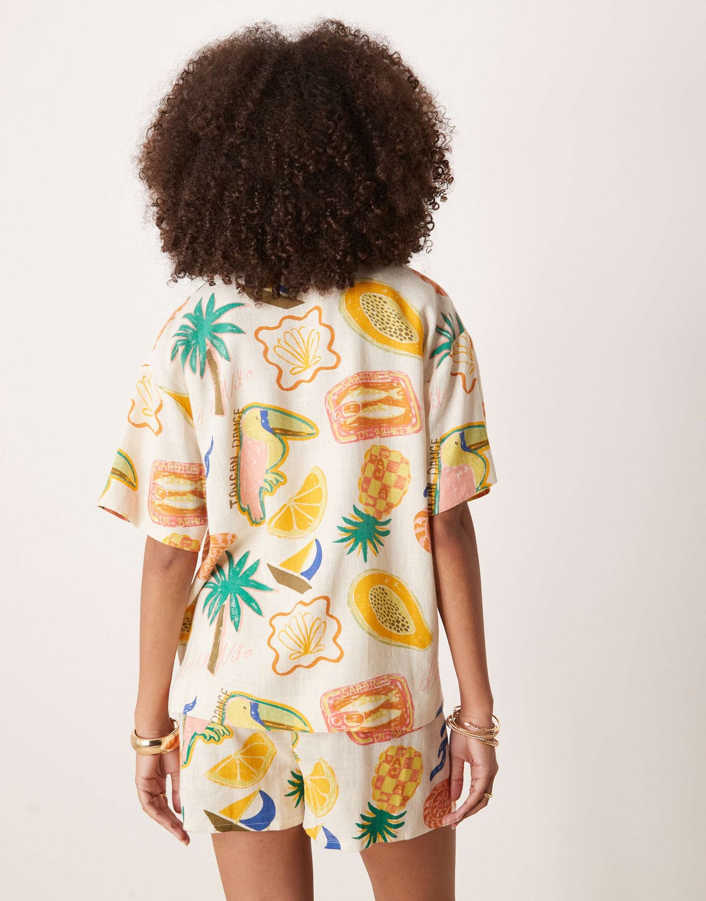 ASOS DESIGN linen blend short sleeve co-ord shirt in tropical print