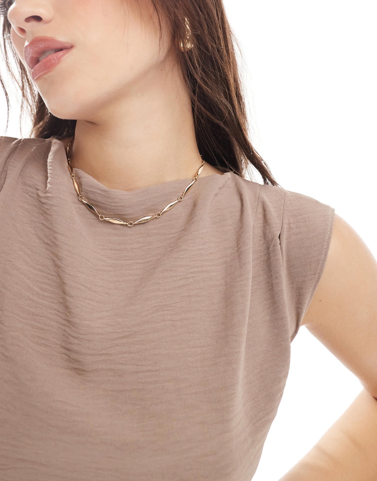 ASOS DESIGN drape cowl neck top with open tie back detail in mushroom