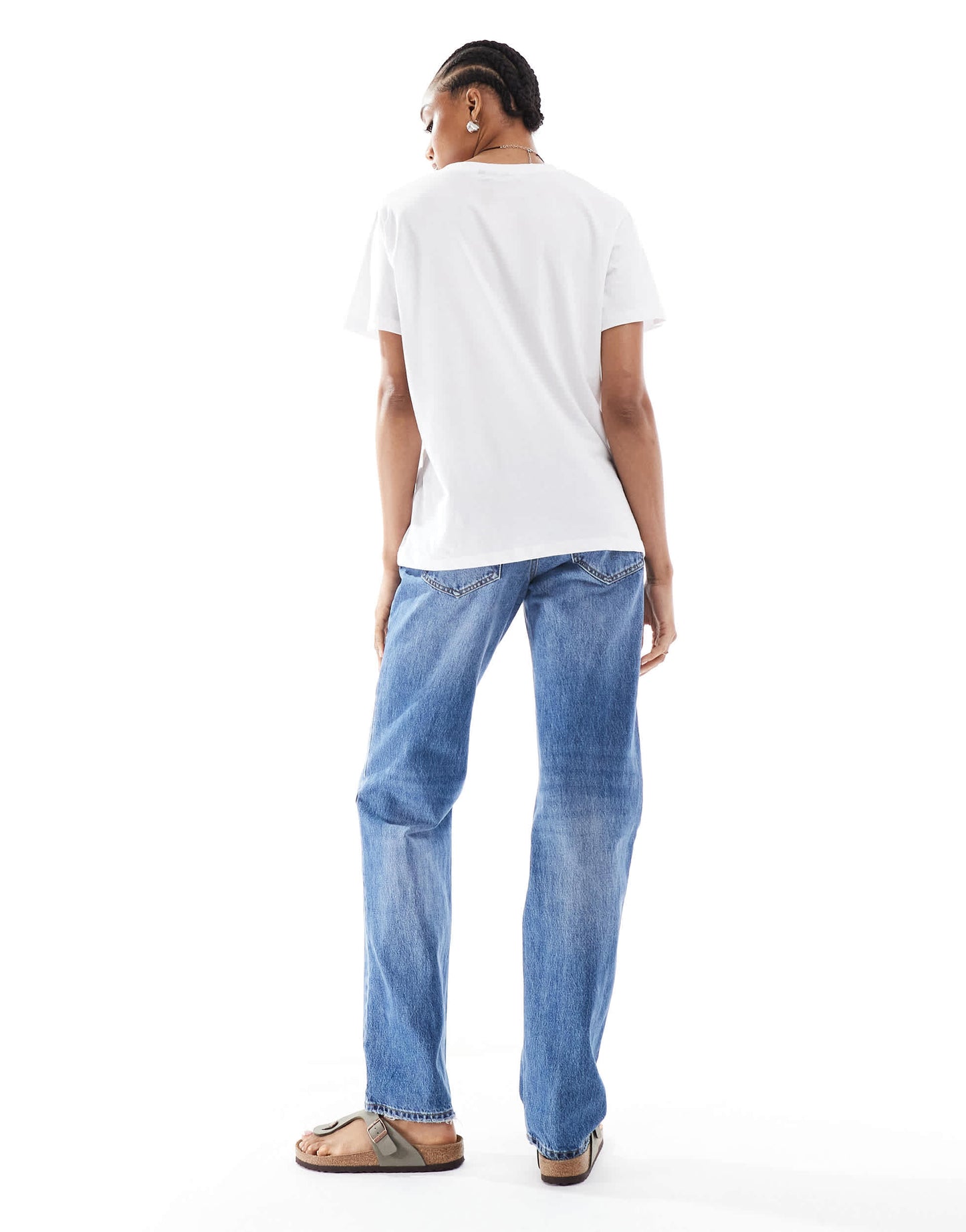 Stradivarius Tall D03 low waisted straight leg jean in mid blue wash
